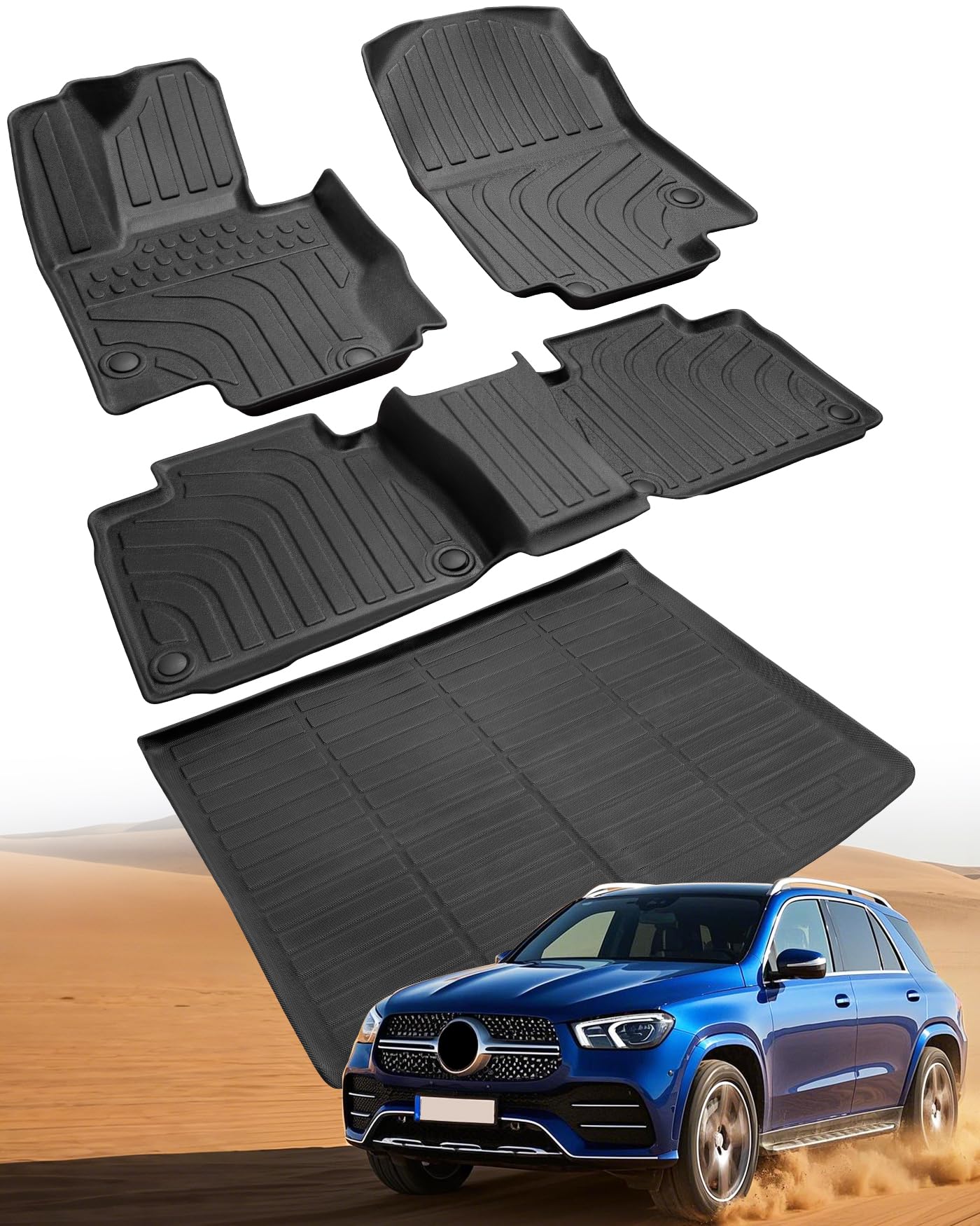 Premium All-Weather TPE Floor Mats for Mercedes-Benz GLE 350/450 (2020-2024) - Heavy Duty Rubber Car Floor Liners & Trunk Mat 4-Piece Set - Perfect for Daily Commuting, Road Trips, and Off-Road Protection (Excludes GLE Coupe Models)