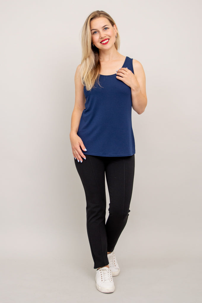 Avalon Organic Bamboo Tank Top - Women's Indigo Blue Casual Sleeveless Shirt for Yoga, Travel & Summer Outfits