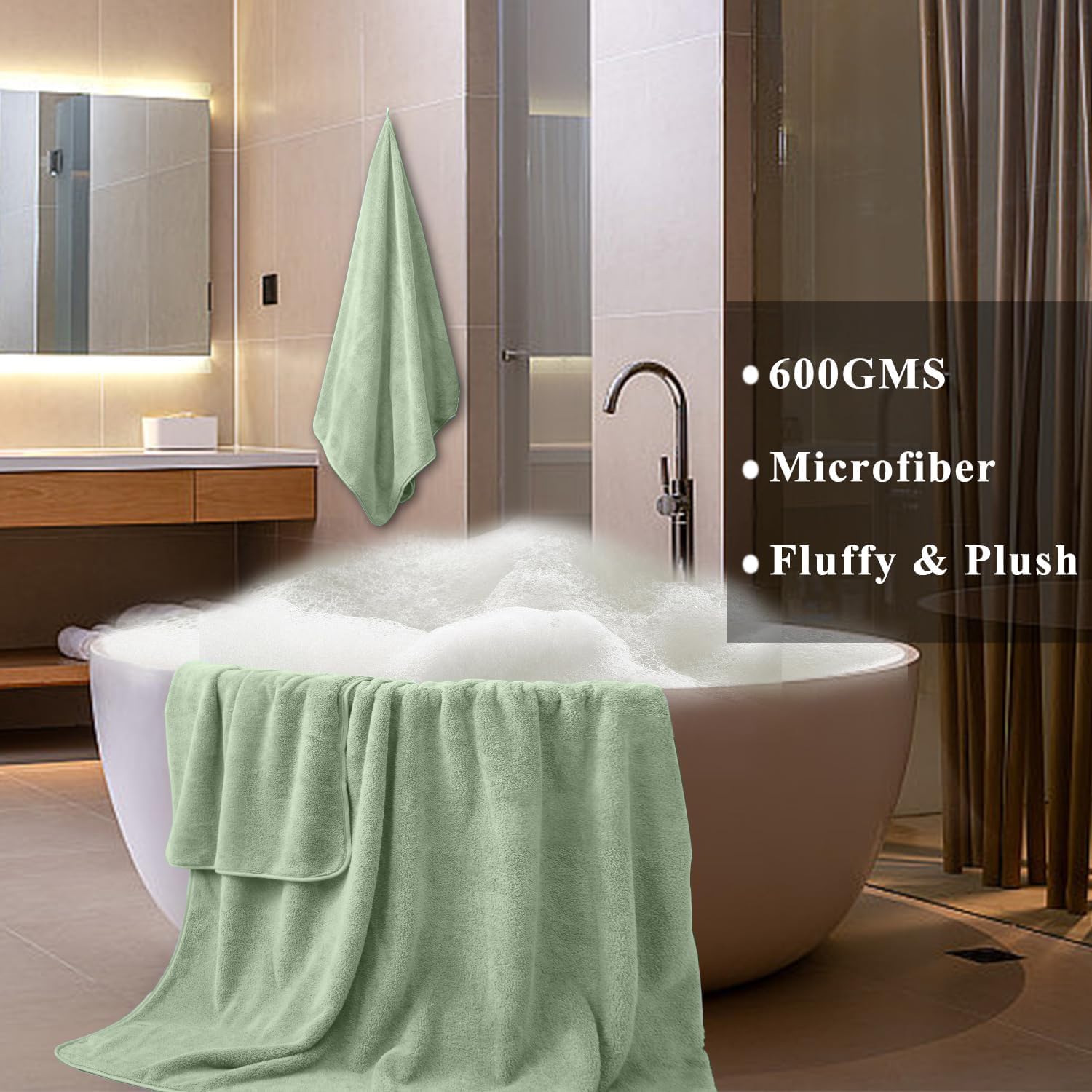 MINCHI 4-Piece Oversized Bath Towels Set - Ultra Soft & Highly Absorbent Luxury Bath Sheets (35x70 Inches) - Pale Green for Home, Spa & Hotel Use - Perfect for Bath, Shower & Poolside Relaxation