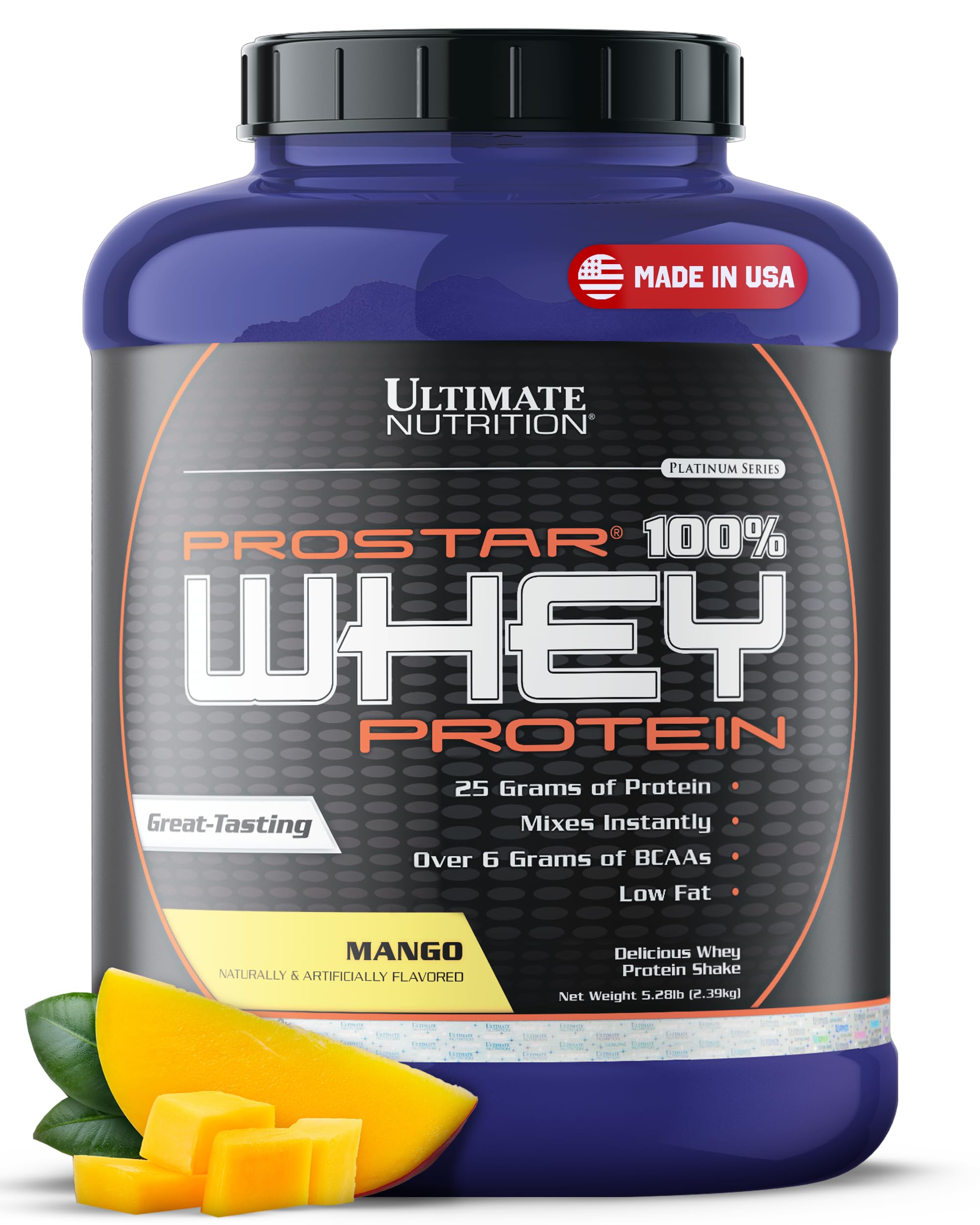 Ultimate Nutrition Prostar Whey Protein Powder Isolate - Mango Flavor | Low Carb, High Protein Shake for Muscle Gain & Recovery | Low Sodium, Low-Fat & Keto Friendly | 5.28 lbs Tub | Perfect for Post-Workout, Weight Loss & Healthy Lifestyle