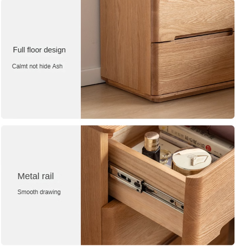 Solid Oak Wood 3-Drawer Nightstand with Lock - Bedside Table for Bedroom, Living Room & Office Storage