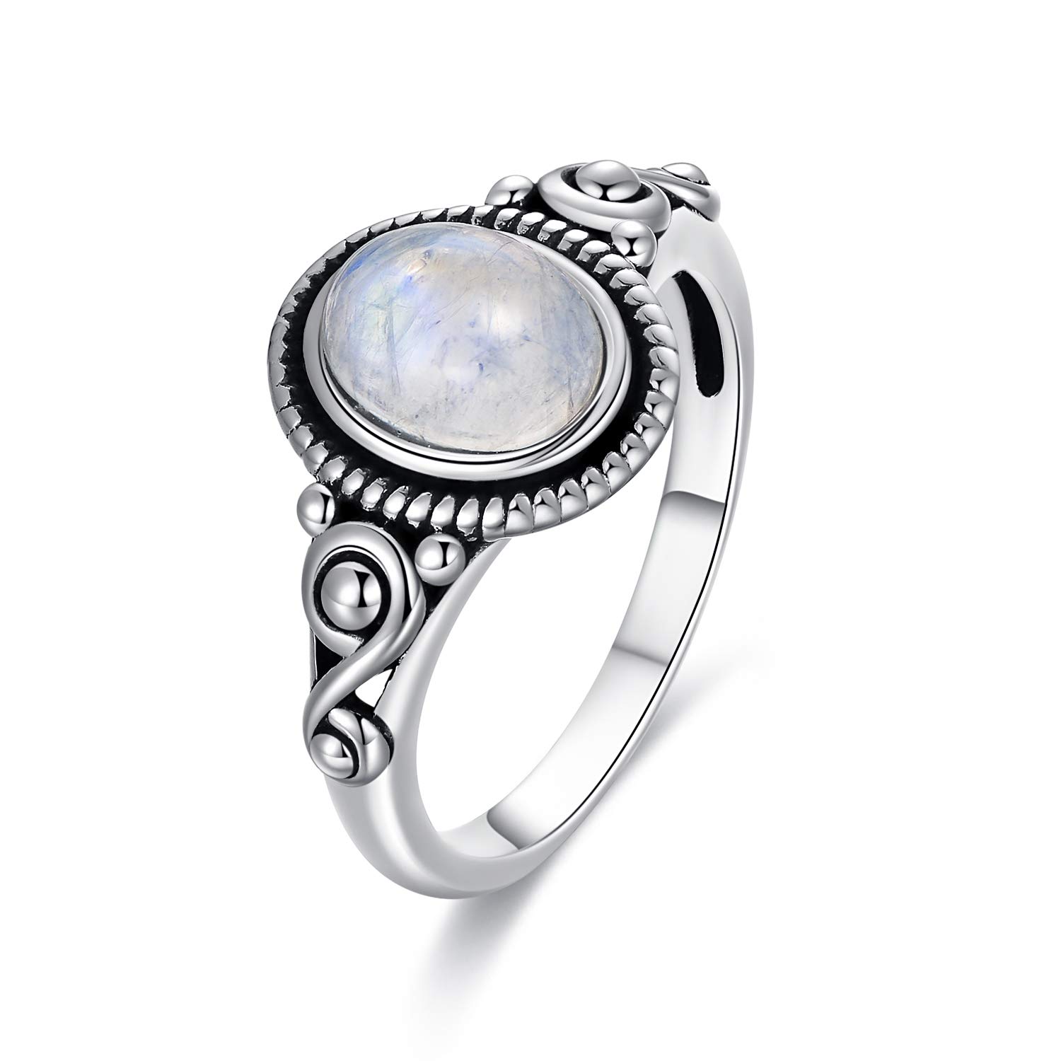 PEIMKO Victorian Style Sterling Silver Moonstone Ring for Women - Oval Retro Moonstone Jewelry - Perfect for Weddings, Parties & Everyday Elegance