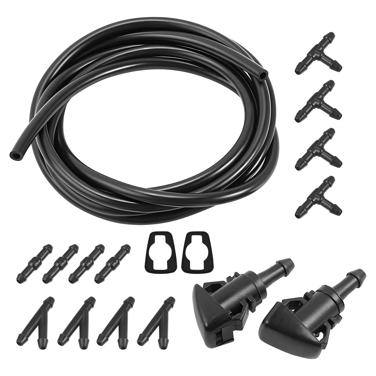 Mandark 5 Meter Car Windshield Washer Hose Kit with 12 Hose Connectors, 2 Fan Nozzles & 2 Rubber Gaskets - Universal Fit for Most Vehicles - Perfect for Windshield Cleaning and Fluid Replacement