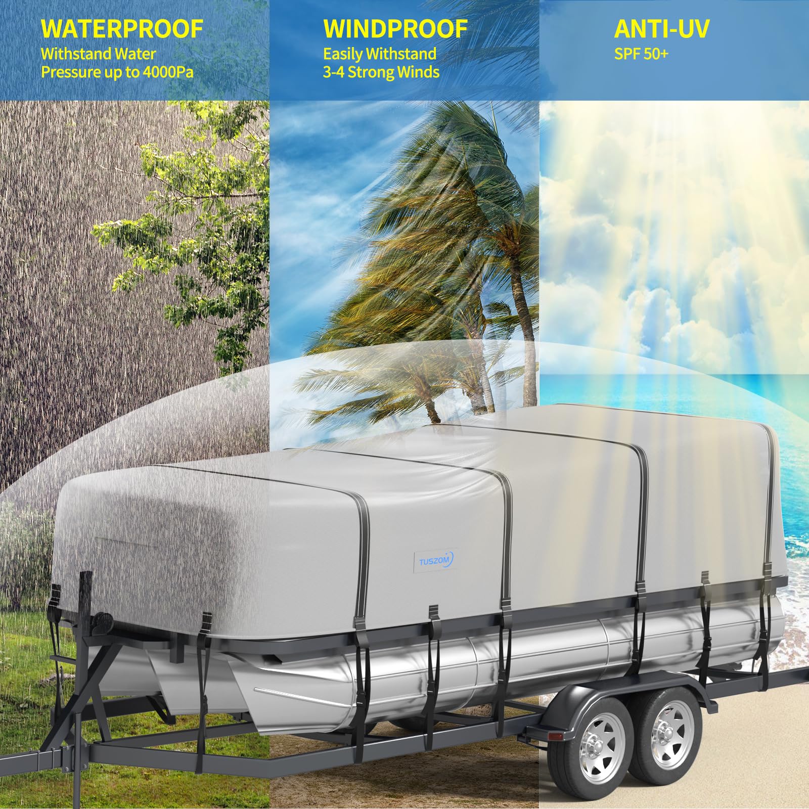 **True 900D Heavy Duty Waterproof Pontoon Boat Cover - 17'-20' Length, 102