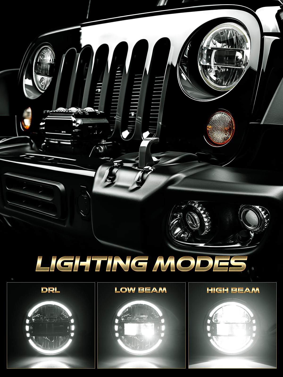 AUDEXEN 7 Inch LED Headlight Black + 4 Inch Fog Lights Kit - High Performance Off-Road Lighting for Trucks, Jeeps & ATVs - Perfect for Night Driving, Adventure & Off-Roading