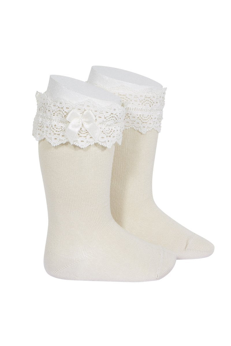 Linen Lace Trim Knee High Socks for Women - Comfortable Vintage Style Socks - Perfect for Casual Wear, Office Outfits and Special Occasions