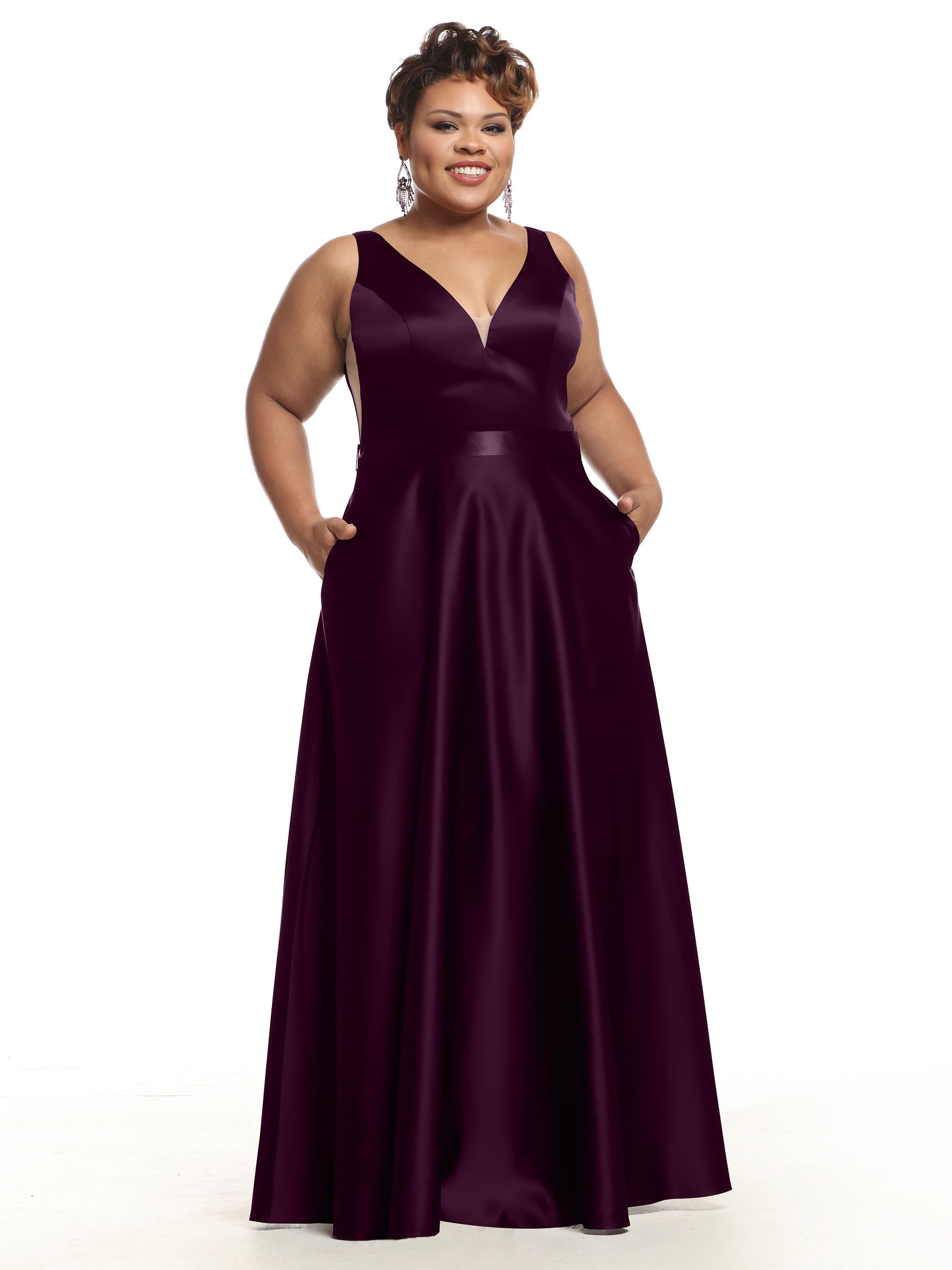 Elegant 80118 Satin A-Line Bridesmaid Dress with V-Neck & Waist Sash - Perfect for Weddings, Formal Events & Special Occasions