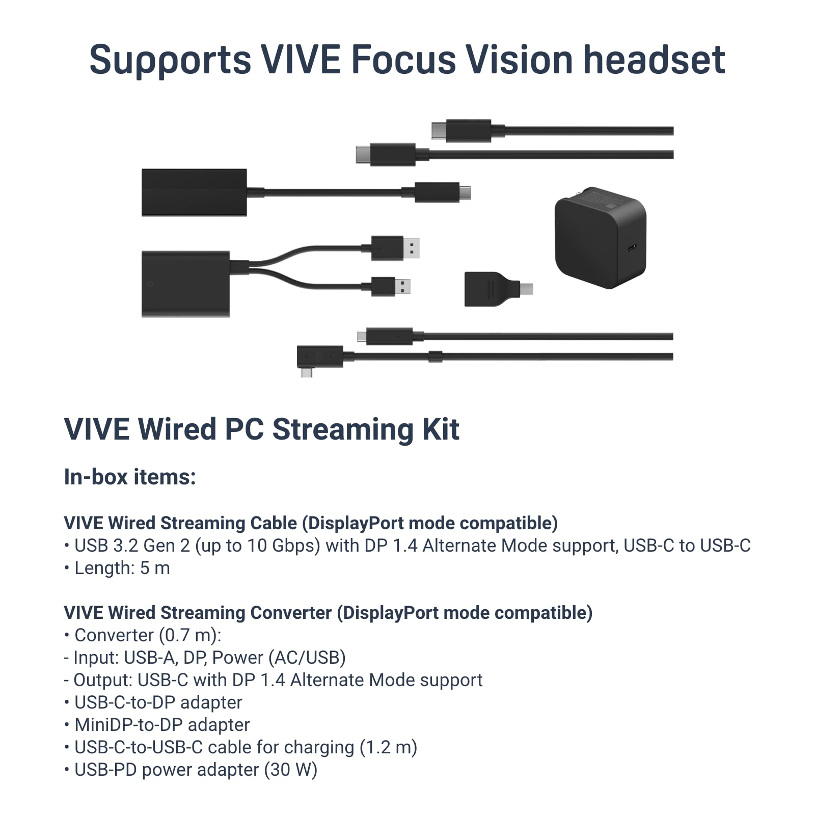 HTC Vive Wired PC Streaming Kit for Vive Focus Vision VR Headset - DisplayPort Compatible | Virtual Reality Gaming & PC VR Streaming Accessory | Perfect for SteamVR, Oculus & PC VR Games