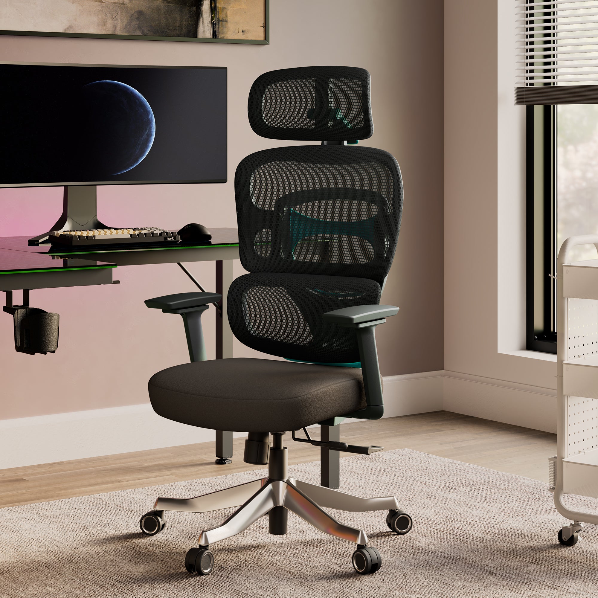 Axion Ergonomic Hybrid Office Chair - Adjustable Lumbar Support & Breathable Mesh Back for Home & Workspace Comfort