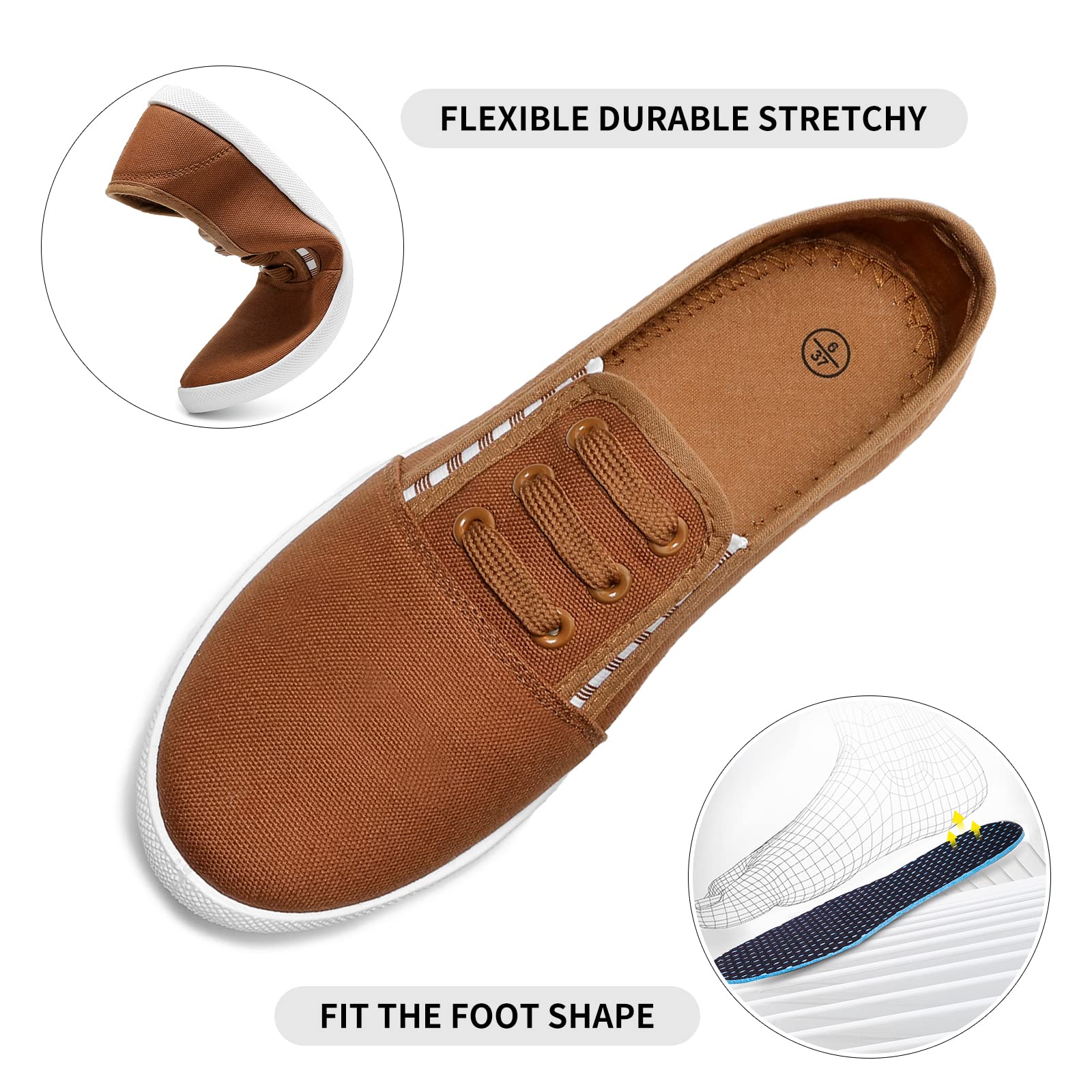 Kufeiti Women's Slip-On Canvas Sneakers - Comfortable & Fashionable White & Black Elastic Shoes for Casual Wear, Walking & Everyday Outfits