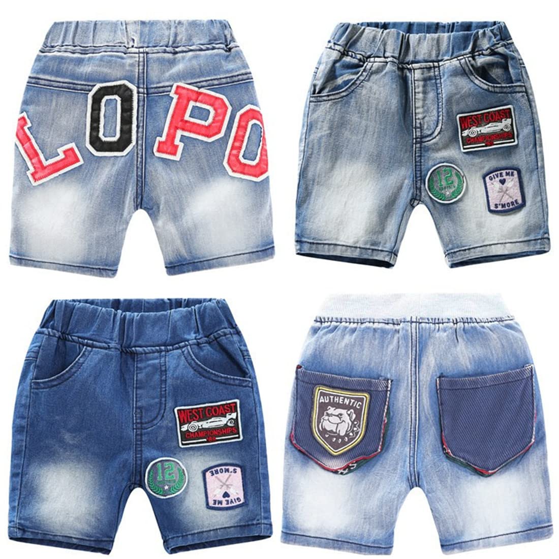**Boys' Ripped Denim Shorts with Cargo Pockets - Summer Casual Letter Print Jeans for Toddlers - Perfect for Playdates, Outdoor Adventures & Everyday Wear**