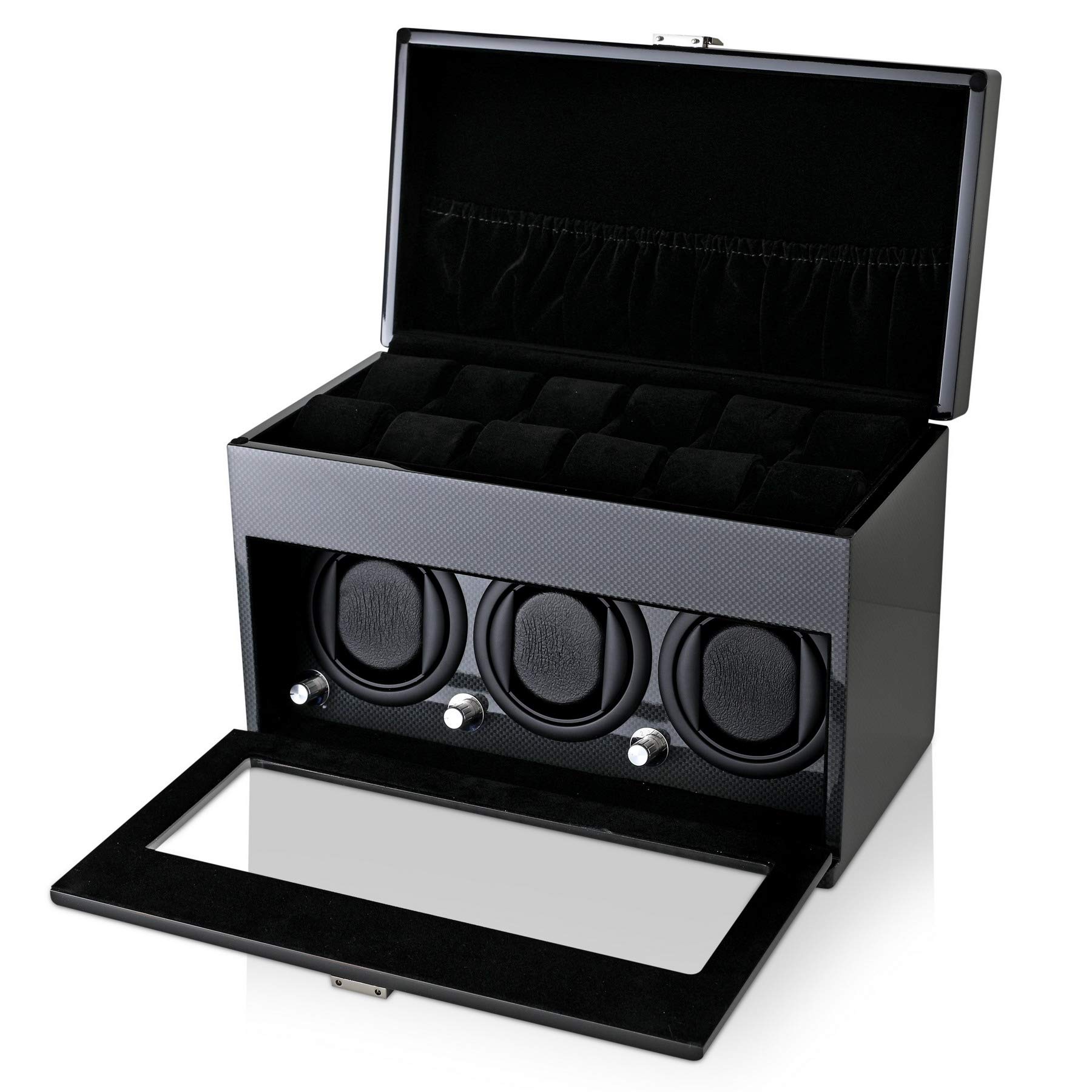 Premium Watch Winder & Storage Box - Holds 3 Automatic Watches & 12 Watch Storage | Perfect for Watch Collectors, Luxury Watch Display & Travel Watch Case
