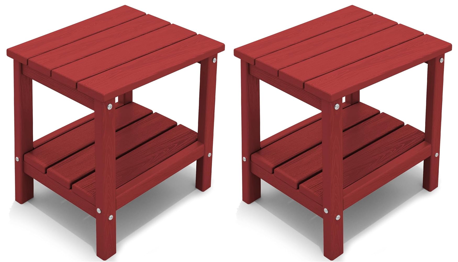 KINGYES Outdoor Side Table Set of 2 - Double Layer Adirondack End Tables in Red - Perfect for Patio, Deck, Garden, and Poolside Use
