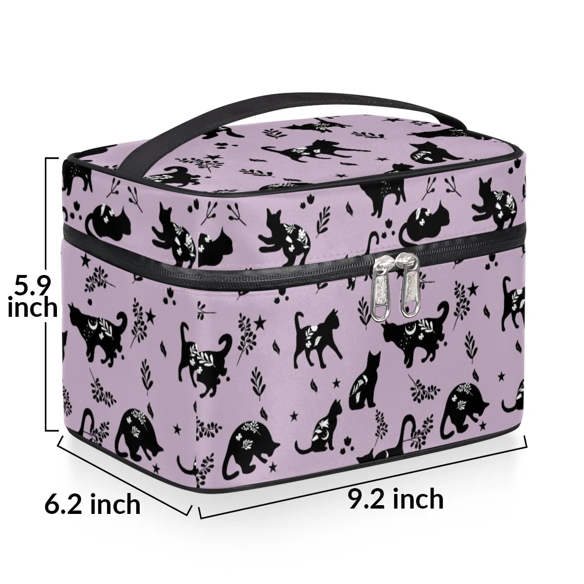 Portable Makeup Travel Bag Organizer for Women - Large Capacity Lightweight Cosmetic Storage Case with Handle, Toiletry & Brush Zipper Bag - Perfect for Travel, Gym, and Daily Use - Cat Magic Design