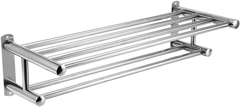 Stainless Steel Towel Rack & Bath Shelf - Modern Durable Bathroom Storage Organizer for Home & Hotel - Perfect for Hanging Towels & Organizing Toiletries in Small Spaces
