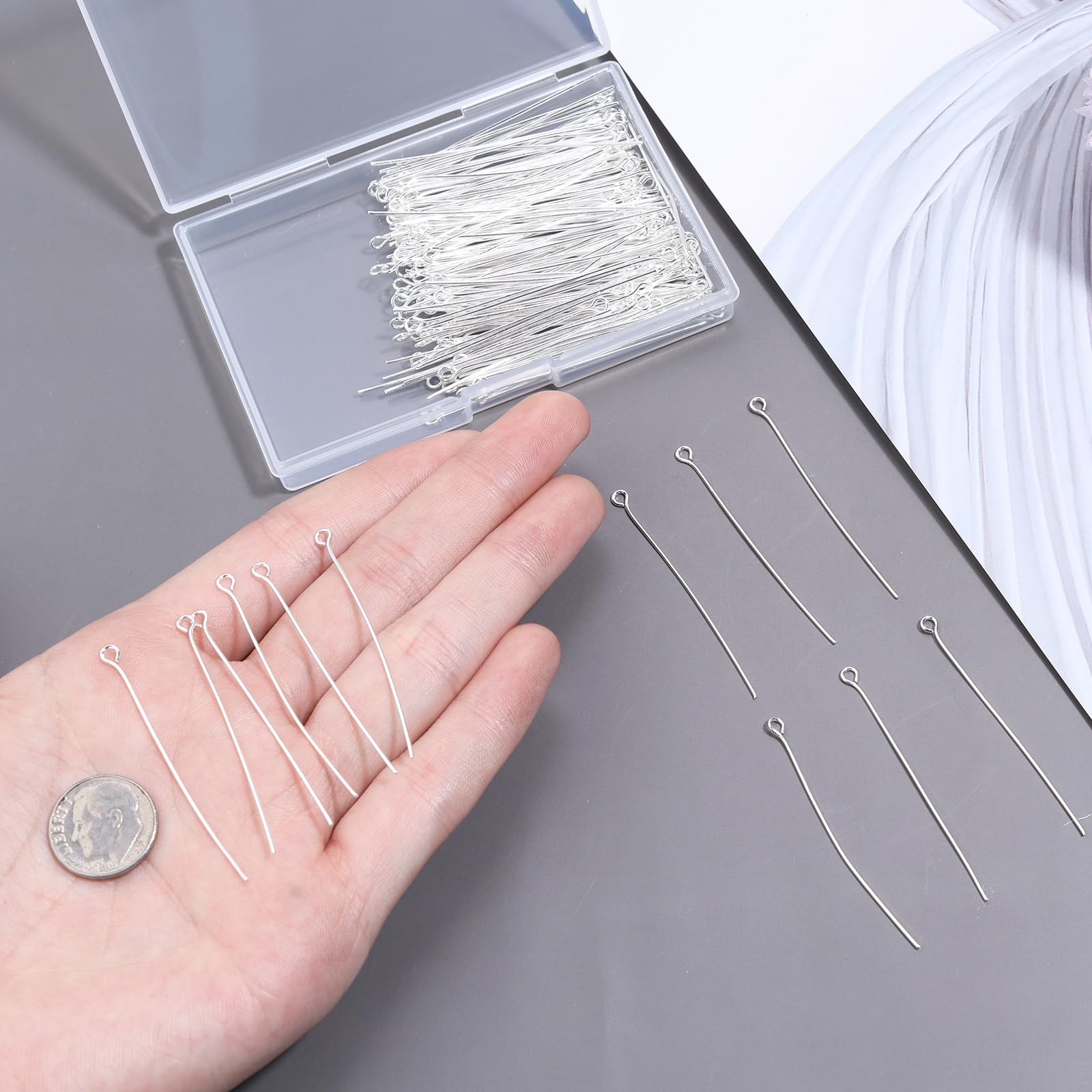 50mm Silver Eye Pins 200pcs - Jewelry Making Supplies for Earrings, Bracelets & Necklaces