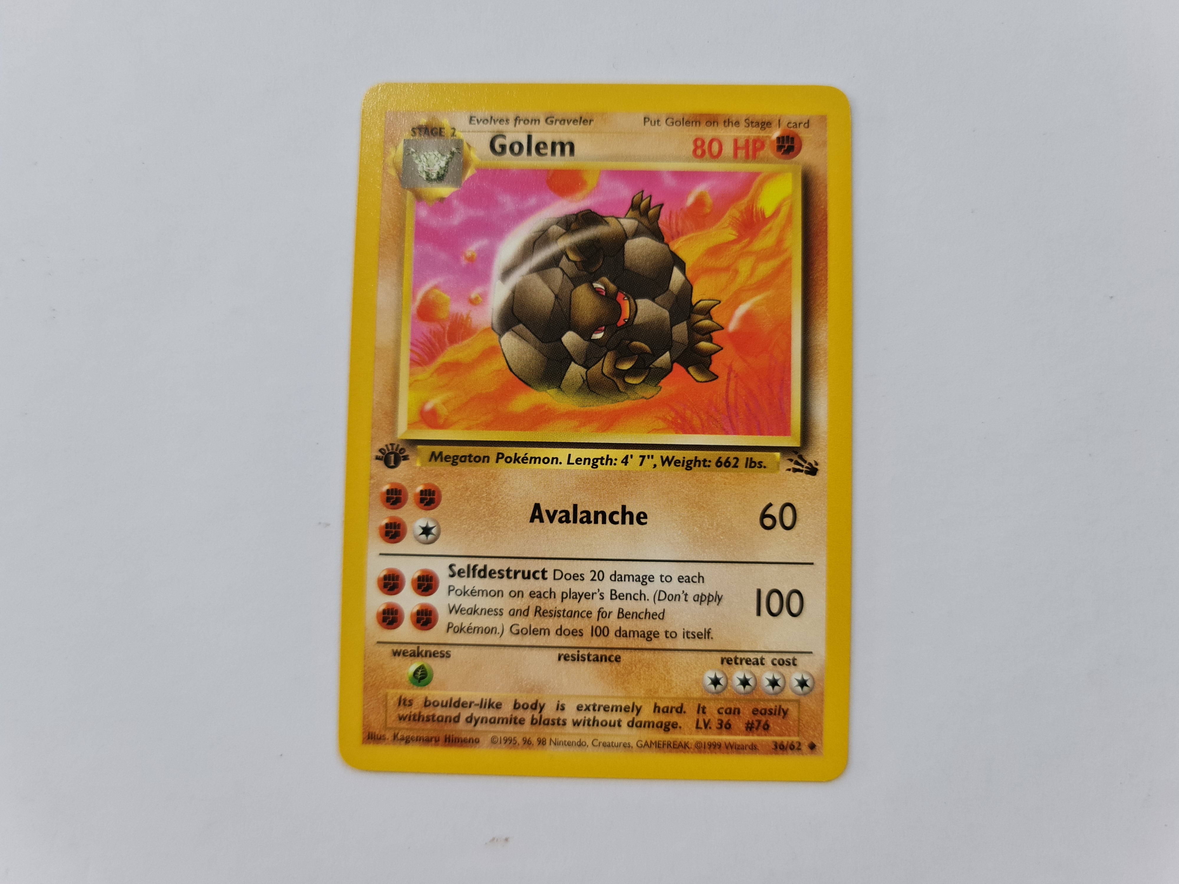 1st Edition Fossil Set Golem 36/62 Pokemon TCG Card - Mint Condition in Protective Penny Sleeve - Perfect for Collectors, Gaming & Investment