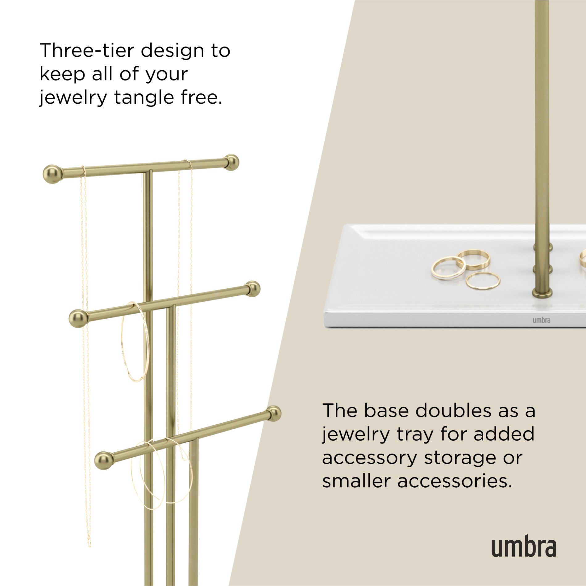 Trigem Jewelry Stand - 3-Tier Elegant Jewelry Organizer for Necklaces, Rings & Bracelets - Perfect for Bedroom, Bathroom & Travel Accessory Storage