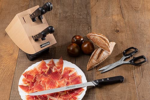 Premium Arcos 6-Piece Kitchen Knife Set with Wood Block - 5 Stainless Steel Knives & 1 Scissors, Ergonomic POM Handles - Perfect for Home Chefs, Cooking Enthusiasts & Professional Kitchens