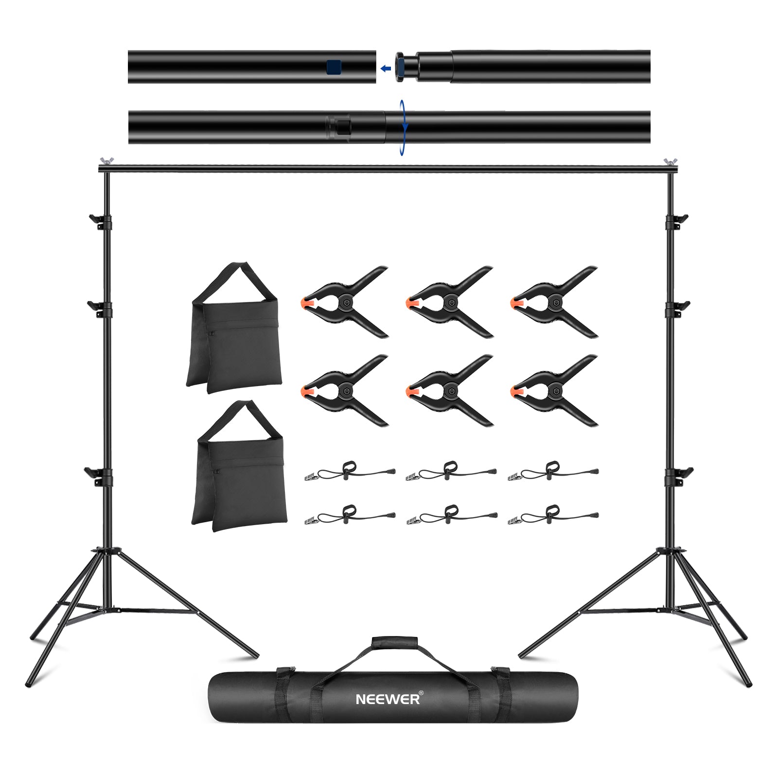 NEEWER 2.6x3m (10x8.5ft) Adjustable Photography Backdrop Stand Kit - Perfect for Studio, Portrait, Video Shooting and Live Streaming Background Setup