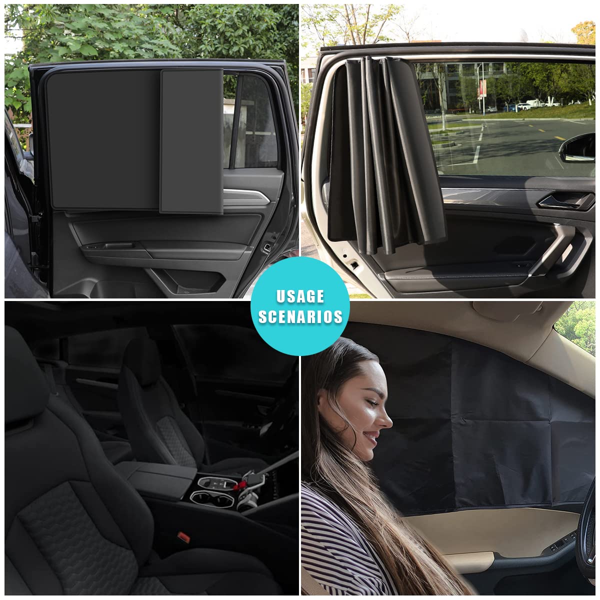 Ziciner Magnetic Car Window Sun Shade - 2 Pack UV & Heat Blocking Side/Rear Windshield Curtains for Cars & SUVs | Universal Fit Metal Frame | Black Back Window Cover for Sun Protection & Privacy