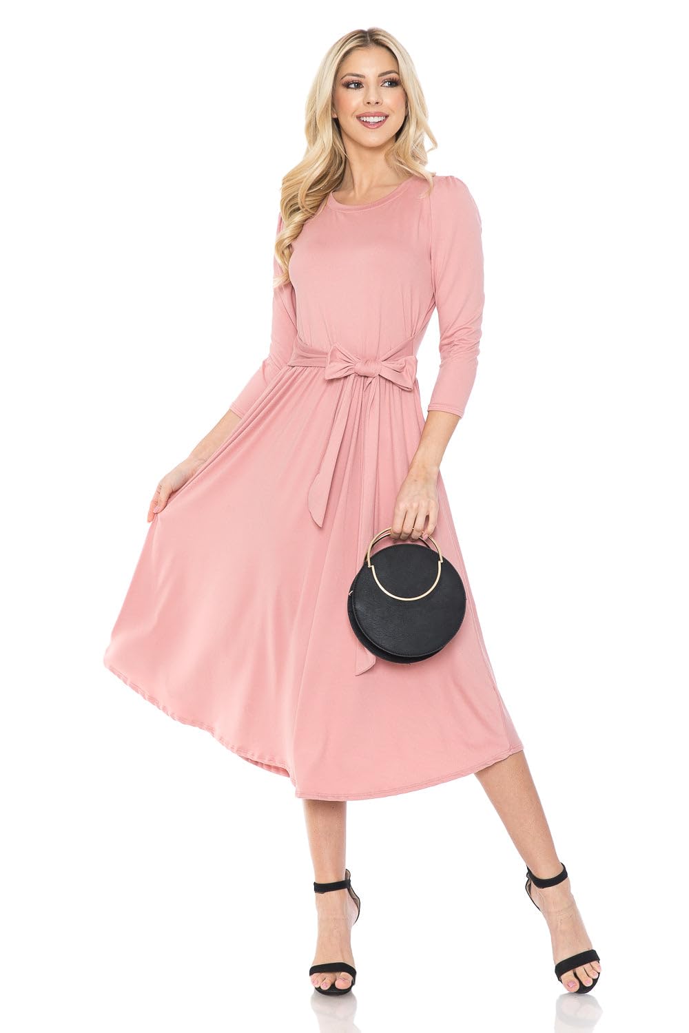Iconic Luxe Women's A-Line Midi Dress with Shirred Shoulder - Elegant Flowy Summer Dress for Weddings, Parties & Casual Outings