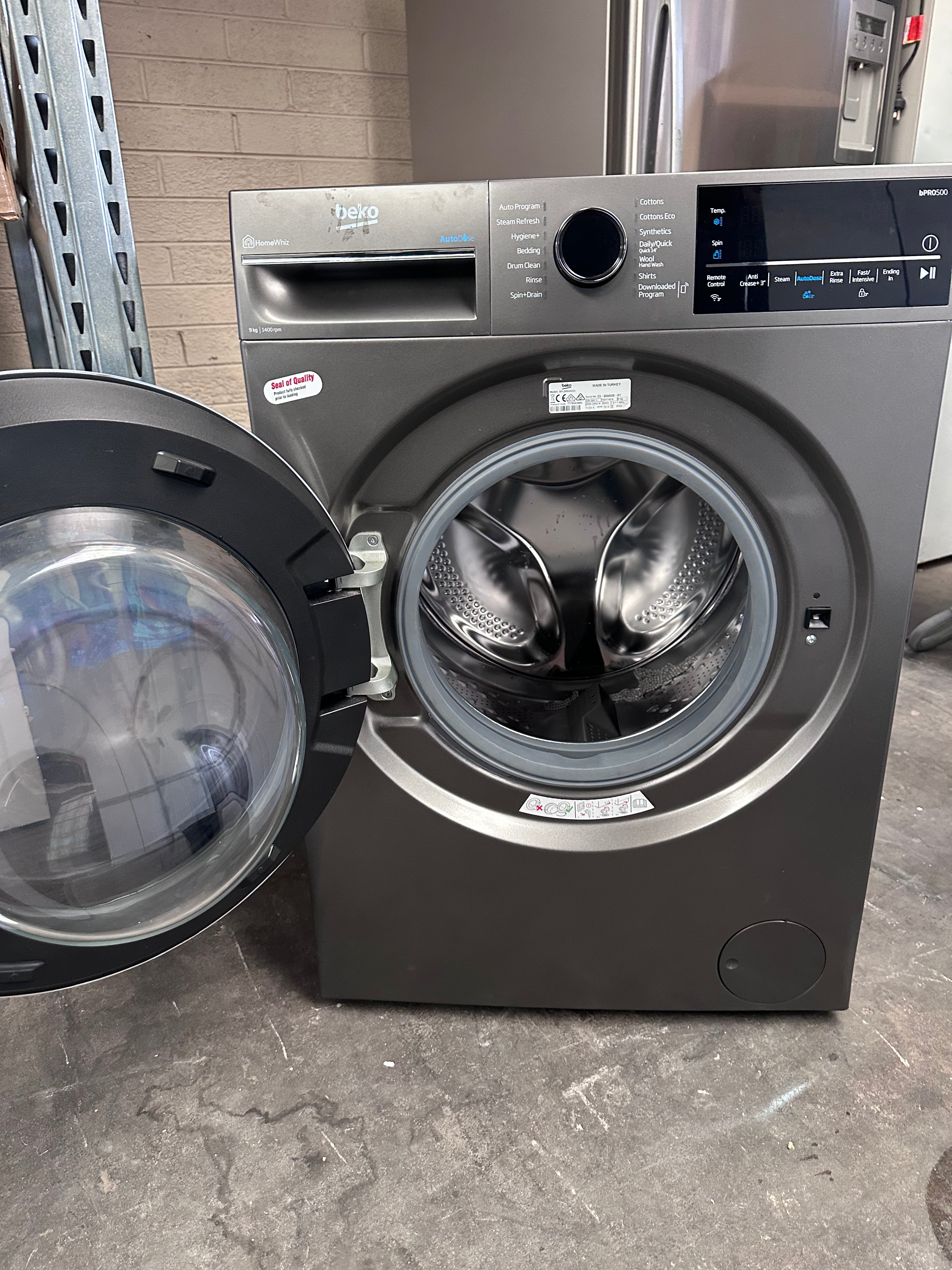 Beko BFLB904ADG 9kg Auto Dose Front Load Washing Machine - Graphite (Factory Second) | Energy Efficient Laundry Solution for Apartments & Small Homes