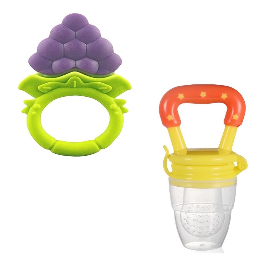 Joy Buzz Fruit Star Nibbler & Star Nibbler Combo - BPA-Free Silicone Teething Toys for Babies 0-12 Months | Soft & Safe Gum Massagers for Soothing Sore Gums | Perfect for Home, Travel & Daycare (Blue & Yellow)