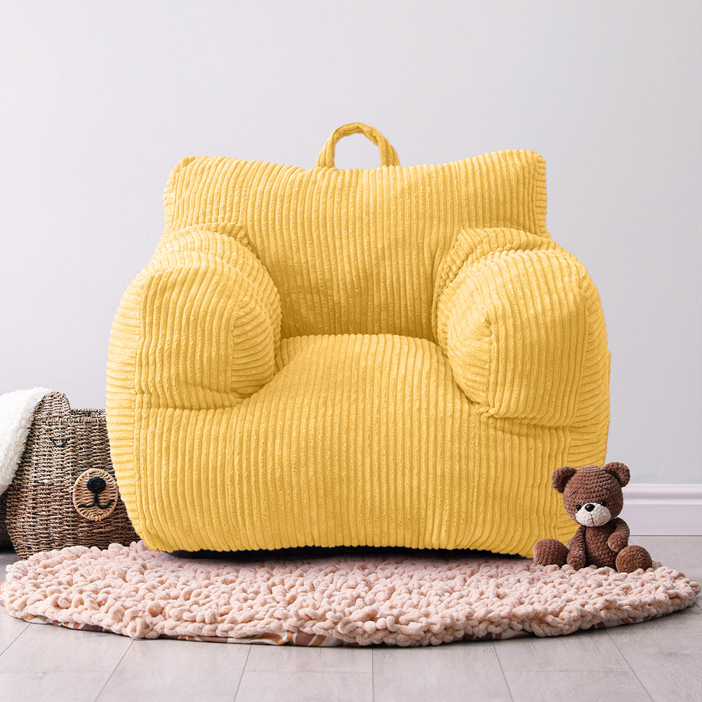 MAXYOYO Kids Bean Bag Chair - Soft Corduroy Bean Bag Couch with Armrests for Children's Room, Nursery & Playroom (Light Yellow) - Perfect for Reading, Gaming & Relaxing