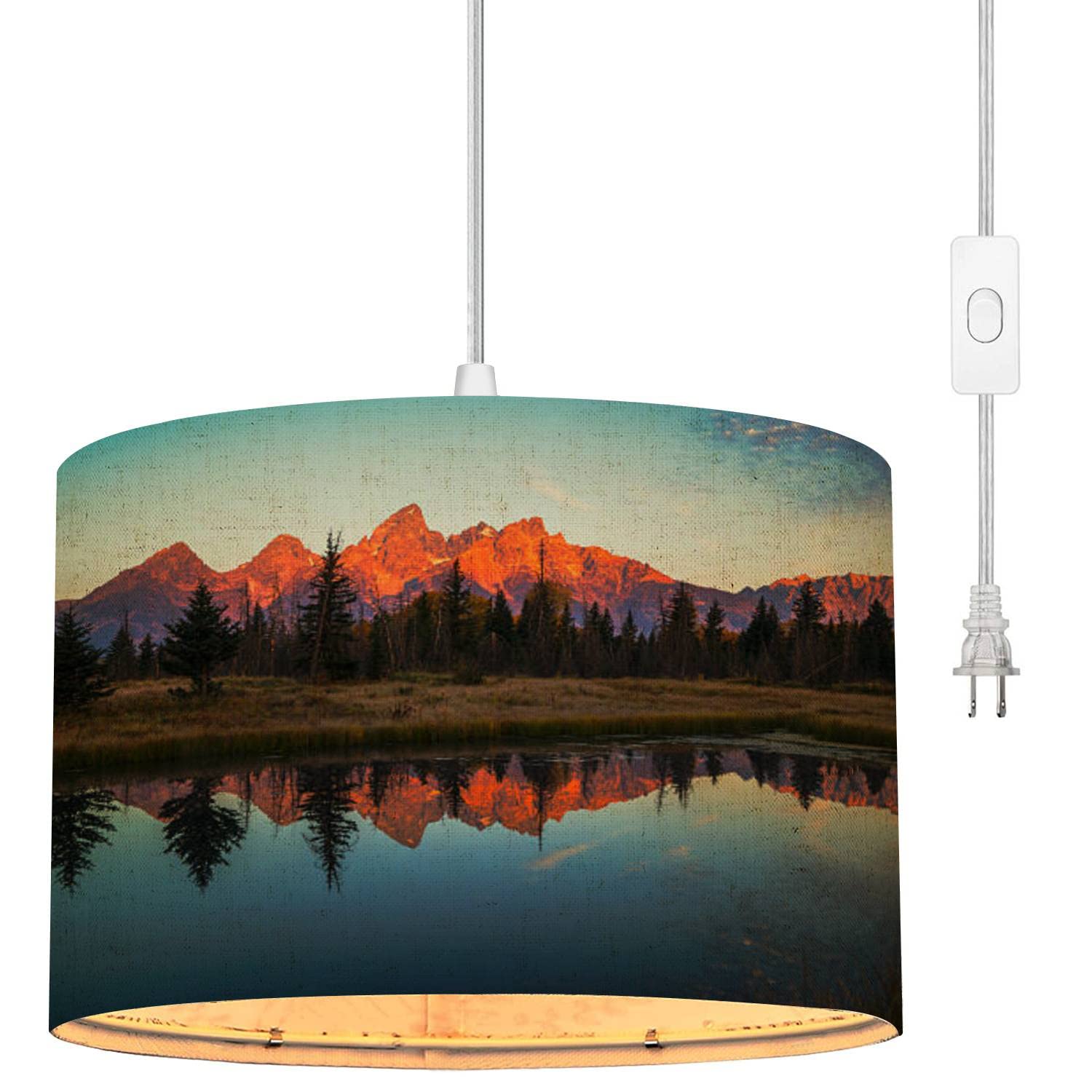 Dimmable Plug-in Pendant Light with 16.4FT Clear Cord & Fabric Shade - Modern Mountain Tetons Design for Bedroom, Living Room, Kitchen | Perfect for Dining Areas, Reading Nooks & Home Office Lighting