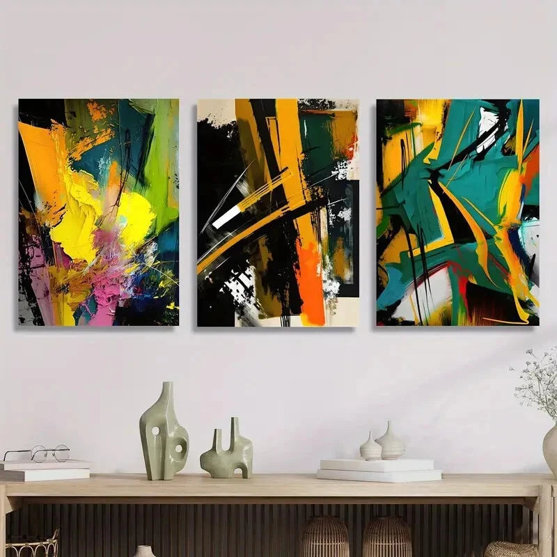3-Piece Abstract Colorful Metal Wall Art Prints - Ready to Hang Modern Home Decor for Living Room, Bedroom & Office