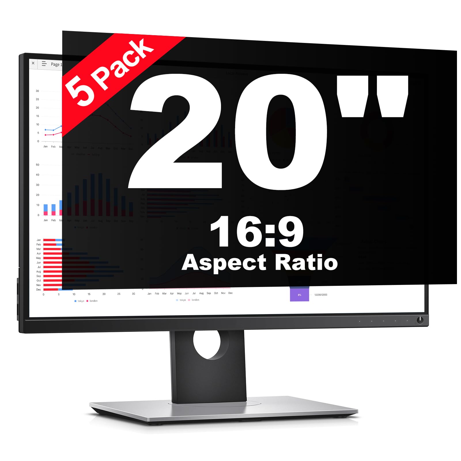 5 Pack 20 Inch Computer Privacy Screen Protector - Anti-Glare & Removable Security Filter for HP, Dell, Acer, Samsung, LG Monitors (Fits 16:9 Aspect Ratio) - Perfect for Office, Home & Public Workspaces