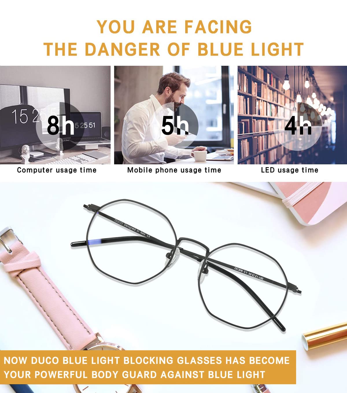 DUCO Blue Light Blocking Glasses for Women & Men - Small Round Frame for Work & Gaming