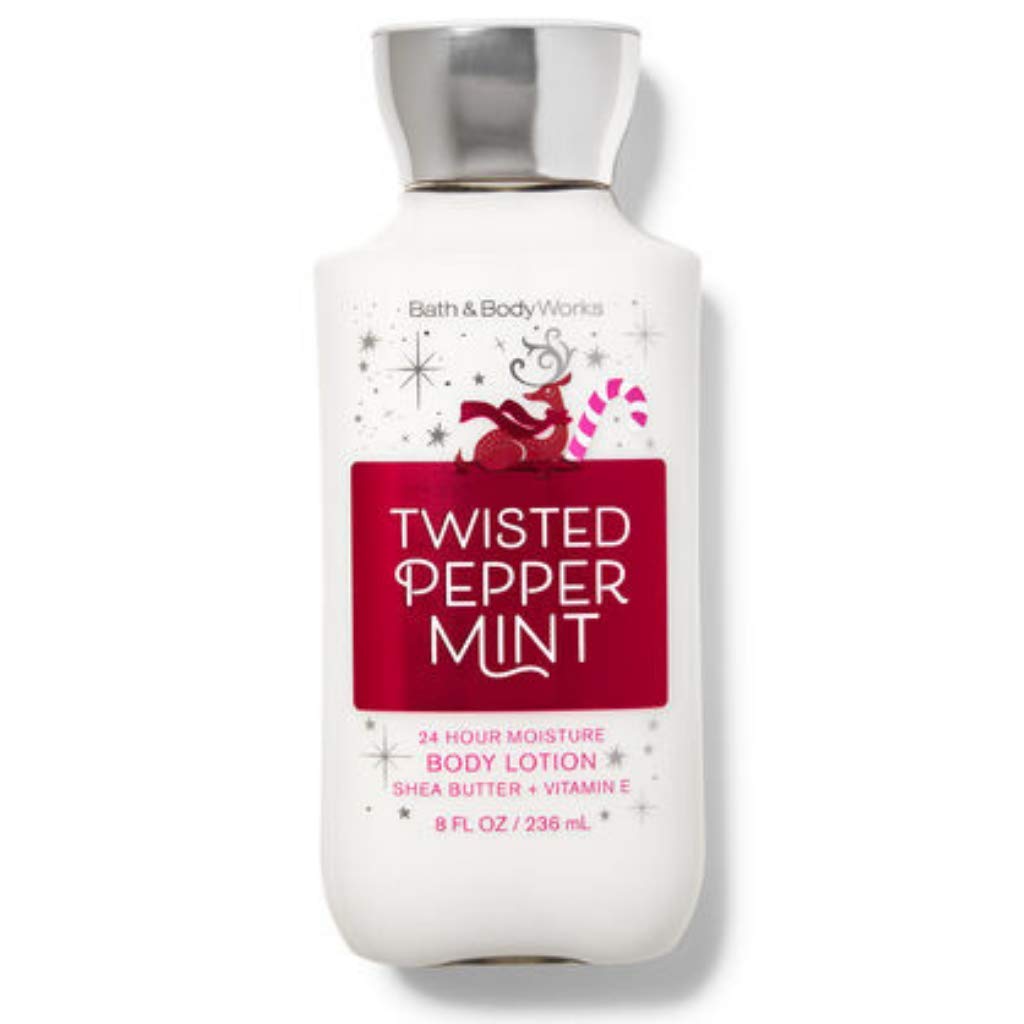 Bath & Body Works Twisted Peppermint 24-Hour Moisturizing Body Lotion - 8 oz Holiday Edition with Reindeer & Candy Cane Design (2020) | Perfect for Winter Skin Care & Christmas Gifts