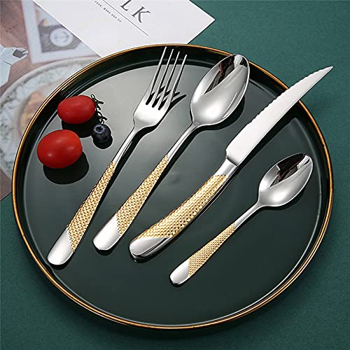 24-Piece Stainless Steel Silverware Flatware Set - Gold Cutlery Set for Dining, Includes Spoon Fork Knife - Eco-Friendly & Dishwasher Safe Dinnerware for Home, Restaurant, Party & Everyday Use