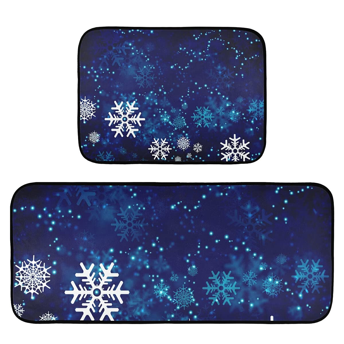 Non-Slip Snowflake Kitchen Rugs Set of 2 - Christmas Winter Farmhouse Decor, Anti-Fatigue Floor Mats for Standing Comfort - Perfect for Holiday Kitchen, Entryway & Cozy Home Decor