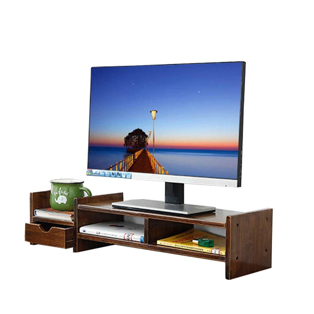 Ergonomic Monitor Stand for Desk - Adjustable Computer Monitor Riser with Multi-Function Storage, Office Desk Organizer (Brown, 6.8×19×15cm) - Perfect for Home Office Setup & Workspace Organization