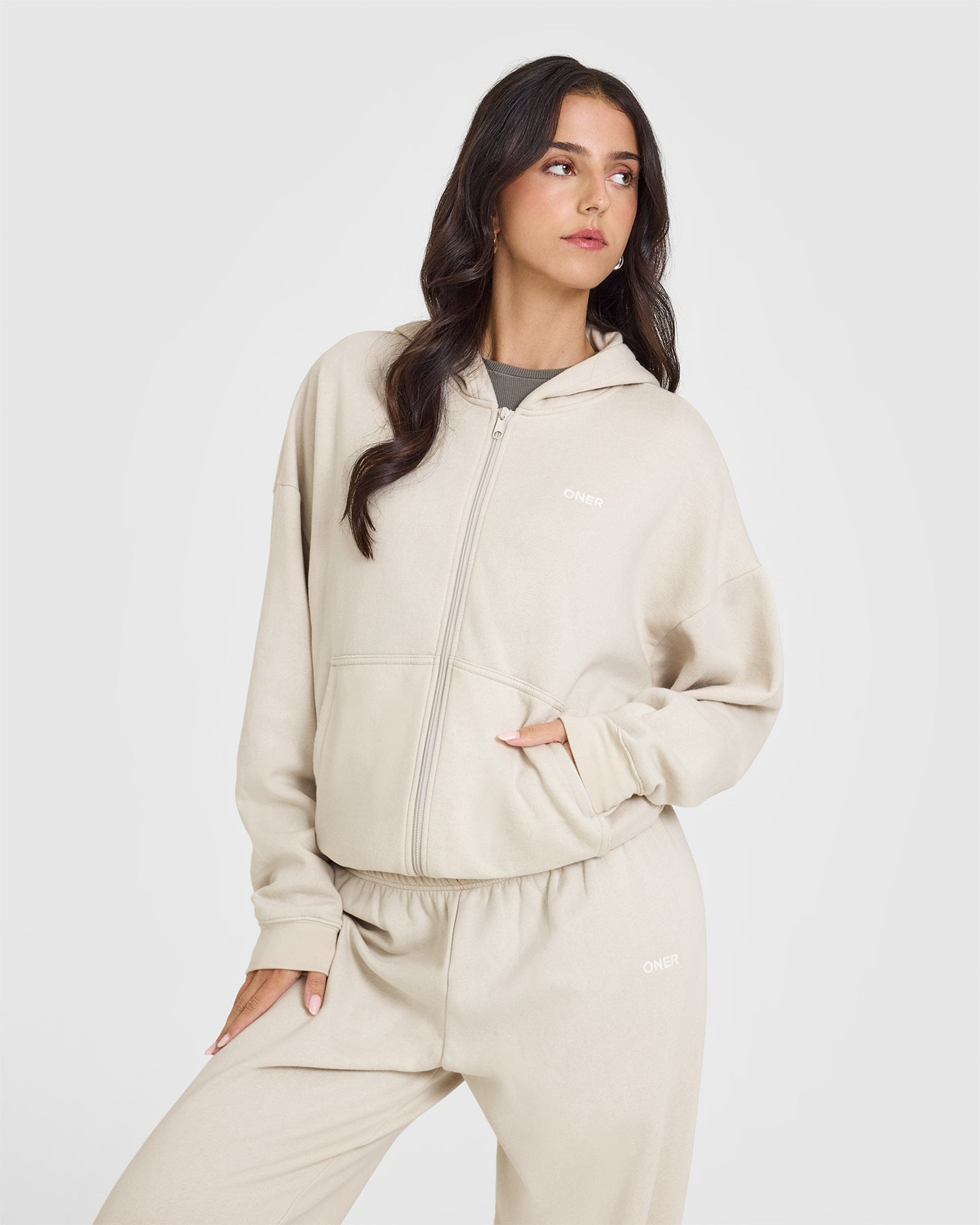 Mid Weight Zip Through Hoodie for Men & Women - Comfortable Fleece-Lined Sand Color Pullover for Casual Wear & Outdoor Activities