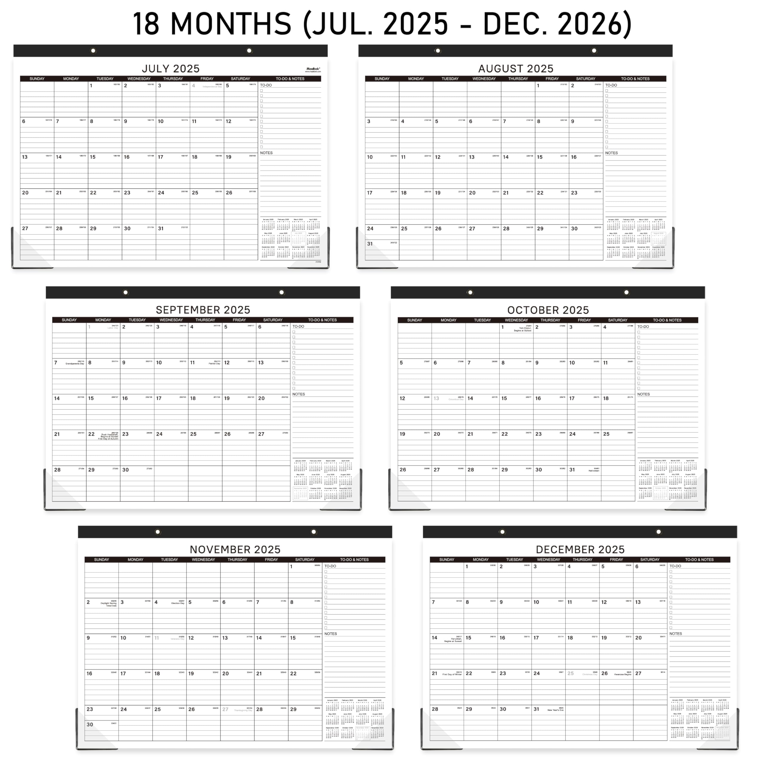 2025-2026 18-Month Desk Calendar | July 2025 - December 2026 | Large 17