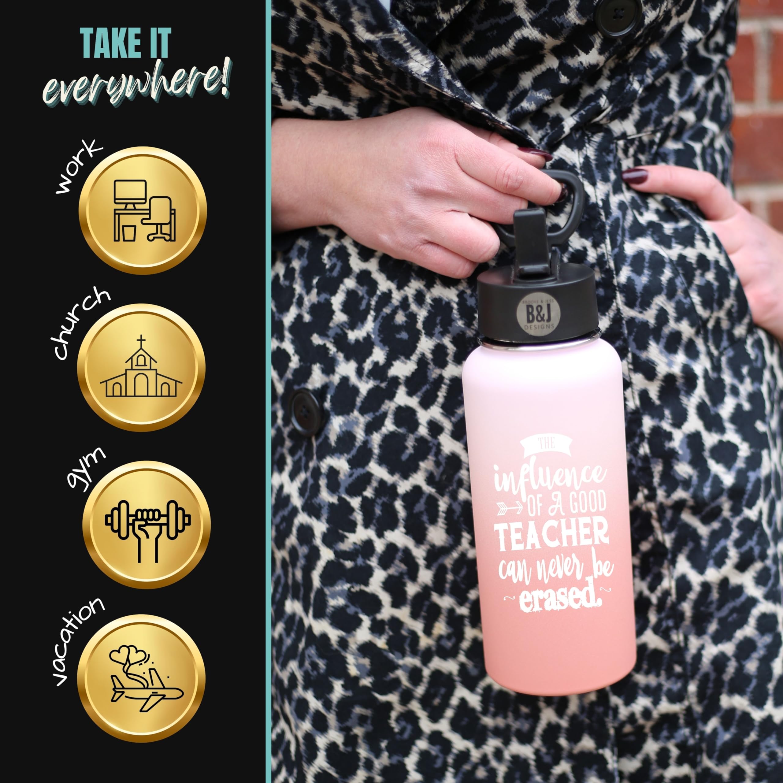 Insulated Teacher Water Bottle Tumbler - Best Teacher Appreciation Gift for Women, Birthday Present for New Teachers - Perfect for Classroom, School & Everyday Use