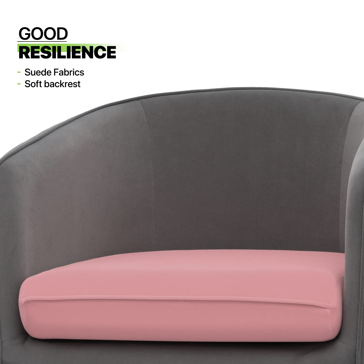 Magshion Modern Accent Chair with Backrest Pillow - Barrel Armchair for Small Spaces, 550 lbs Capacity Upholstered Single Sofa in Pink & Gray - Perfect for Living Room, Bedroom, Office & Reading Nook
