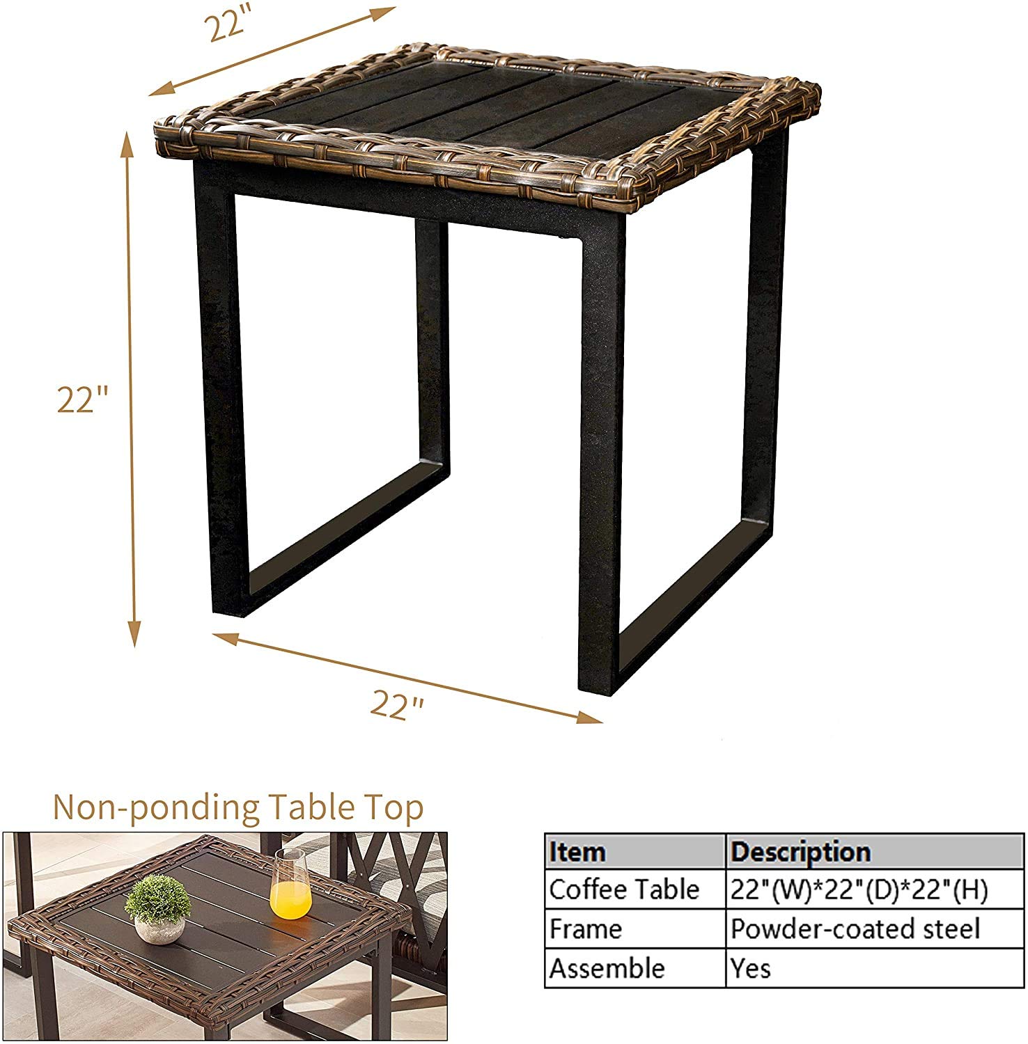 Romayard All-Weather Square Patio Side Table - Rattan Wicker Outdoor Coffee Table with Steel Frame - Perfect for Garden, Balcony & Poolside Decor