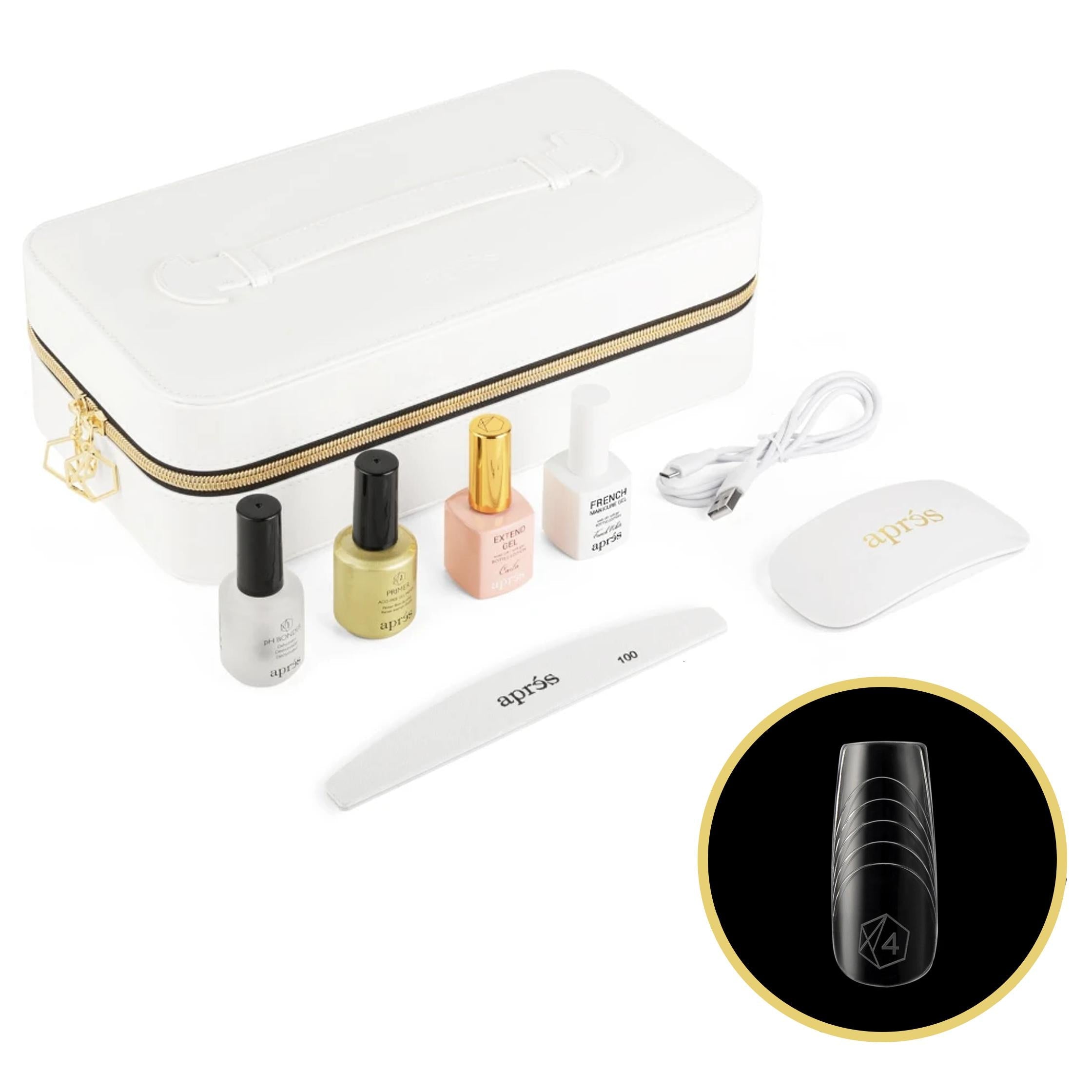 Apres French Manicure Gel X Kit - Natural Square Medium Nails (330 Pcs) | DIY Salon-Quality Gel Nails at Home for Weddings, Parties & Special Occasions