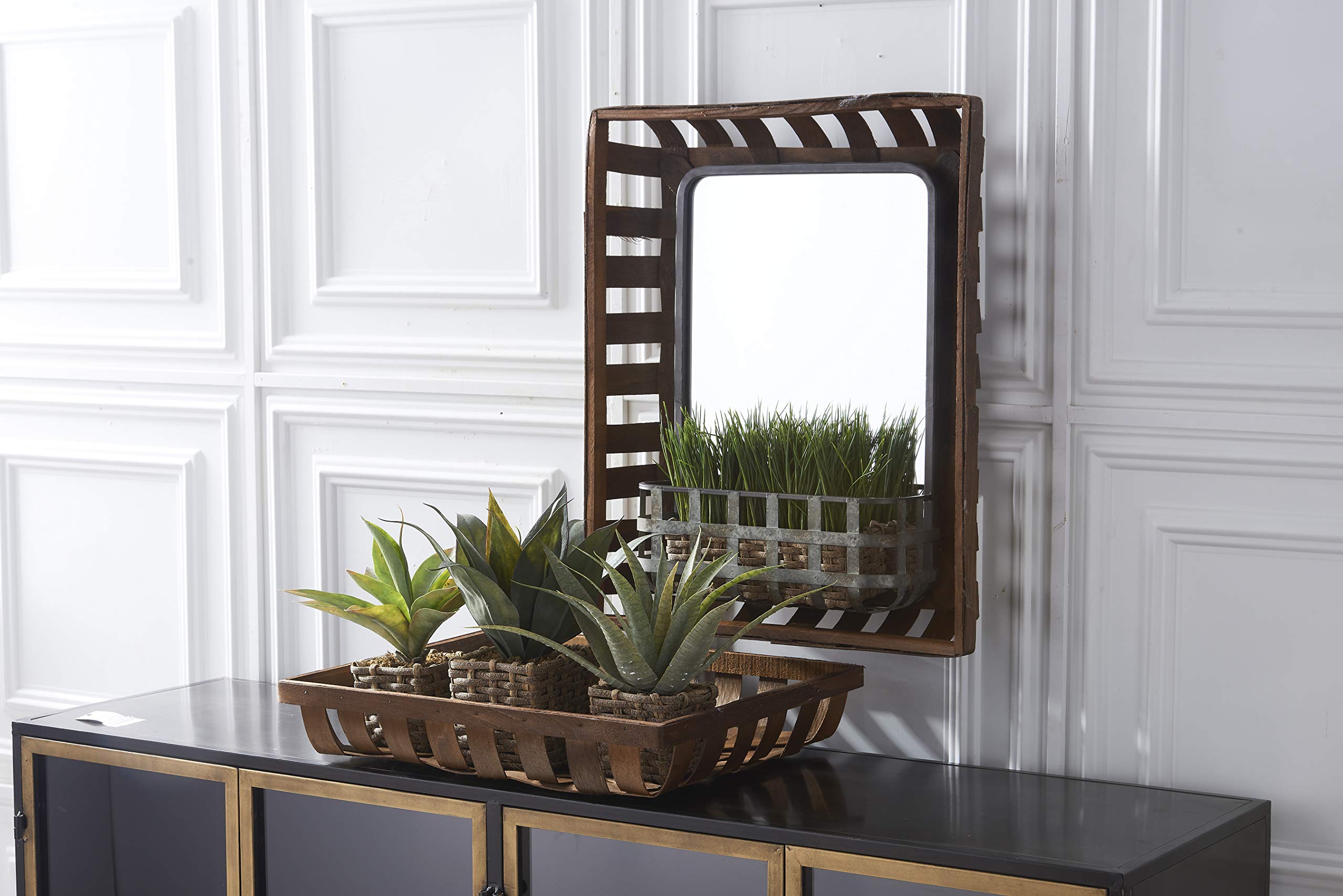 Dark Brown Wooden Nesting Trays Set of 3 - Rectangular Gray Finish Baskets in Graduated Sizes | Home Organization, Bathroom Storage, Kitchen Countertop Decor