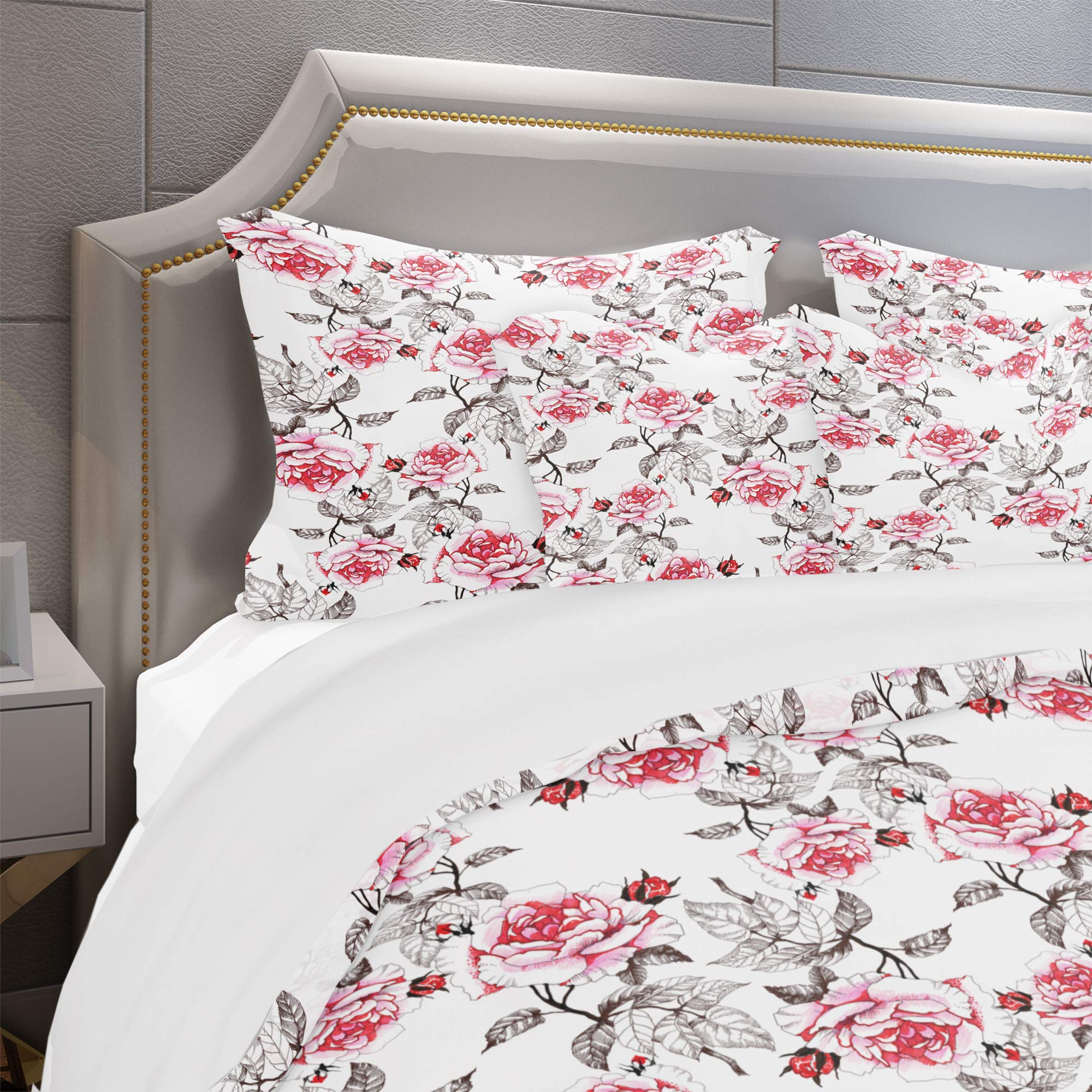 Red Roses Nautical Duvet Cover Set King - Floral Bedding for Coastal Decor