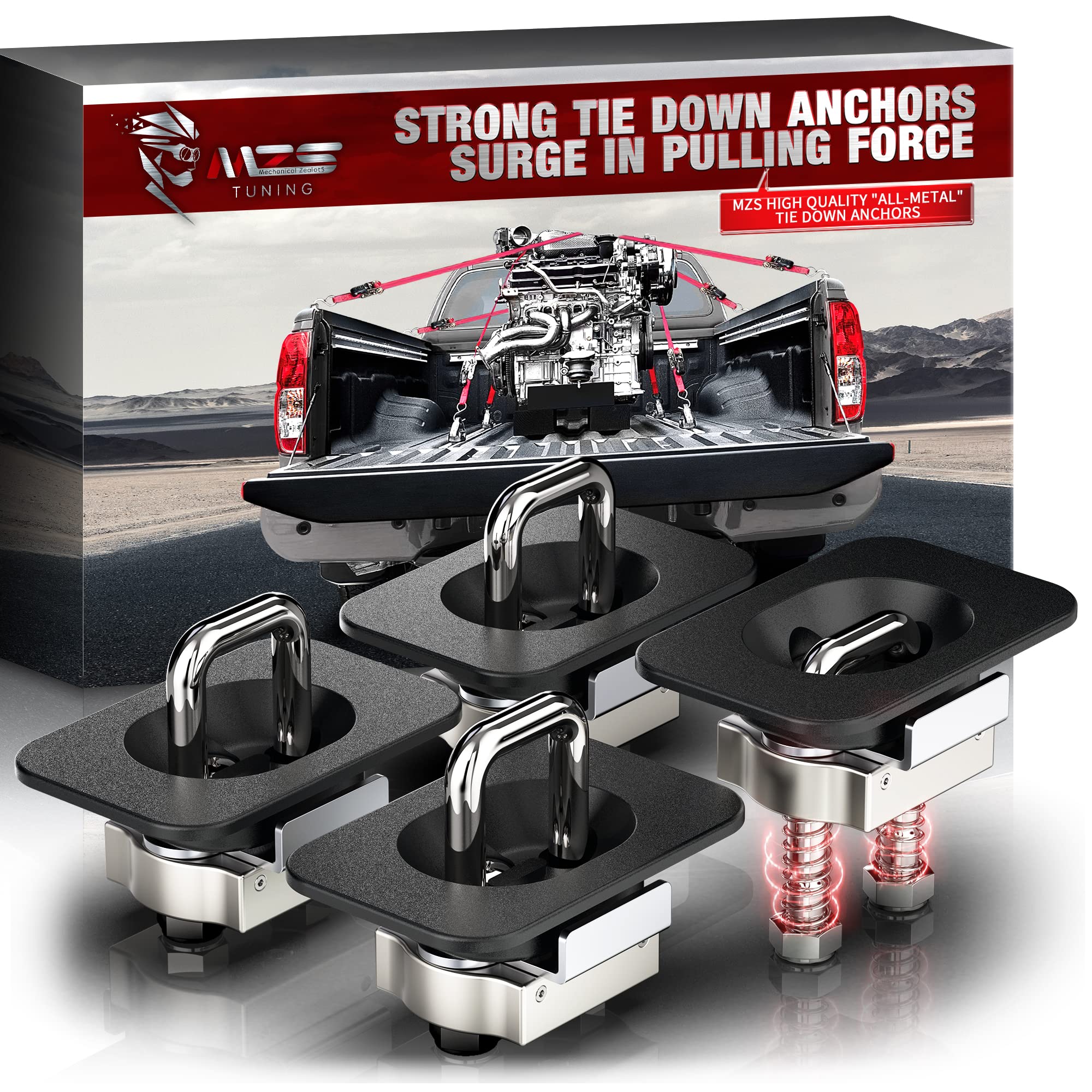 Retractable D-Ring Tie Down Anchors - Heavy Duty All Metal 4 Pack for Ram, F150, Super Duty, Silverado, Sierra & Ranger Trucks - Secure Cargo in Truck Beds for Camping, Moving & Hauling