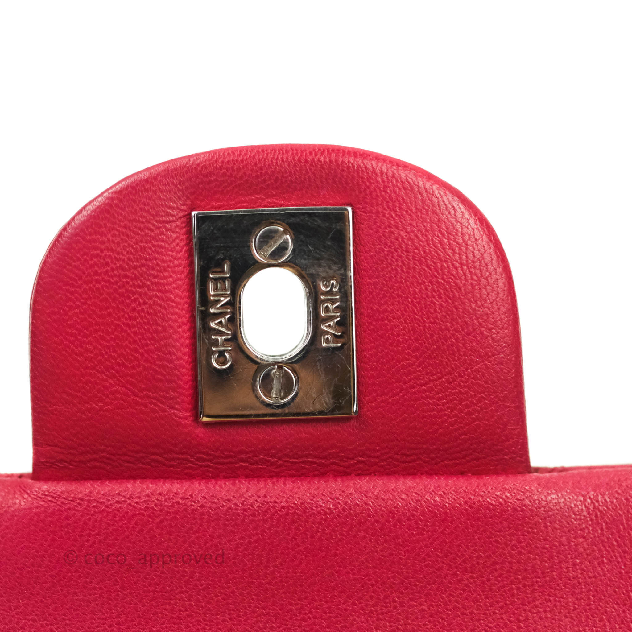 Chanel Classic Medium Double Flap Bag - Red Lambskin Leather with Silver Hardware | Luxury Handbag for Women, Perfect for Parties & Evening Events