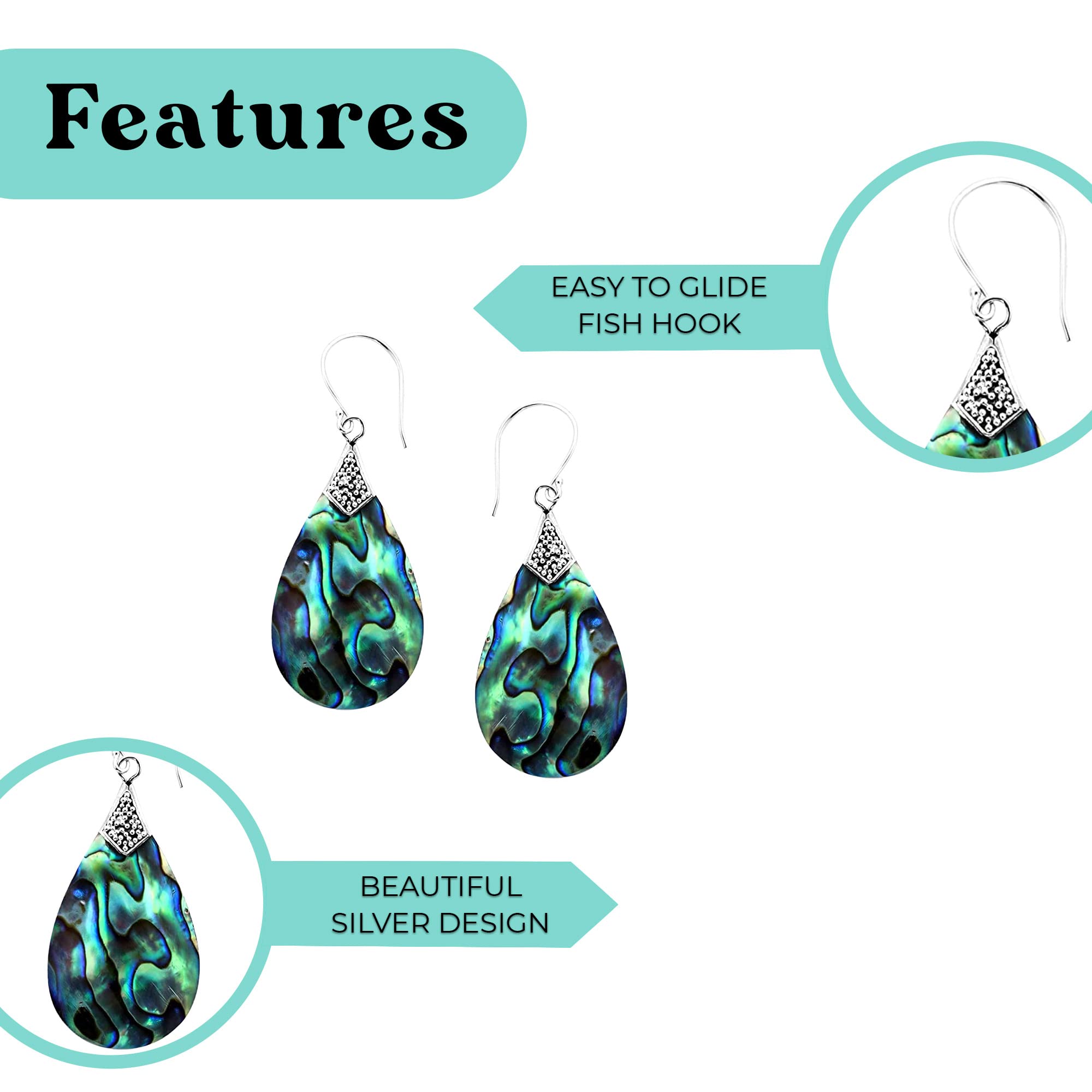 925 Sterling Silver Abalone Shell Dangle Earrings for Women – Stylish Beach Jewelry, Unique Birthday Gift – Perfect for Summer Outfits, Vacations & Special Occasions