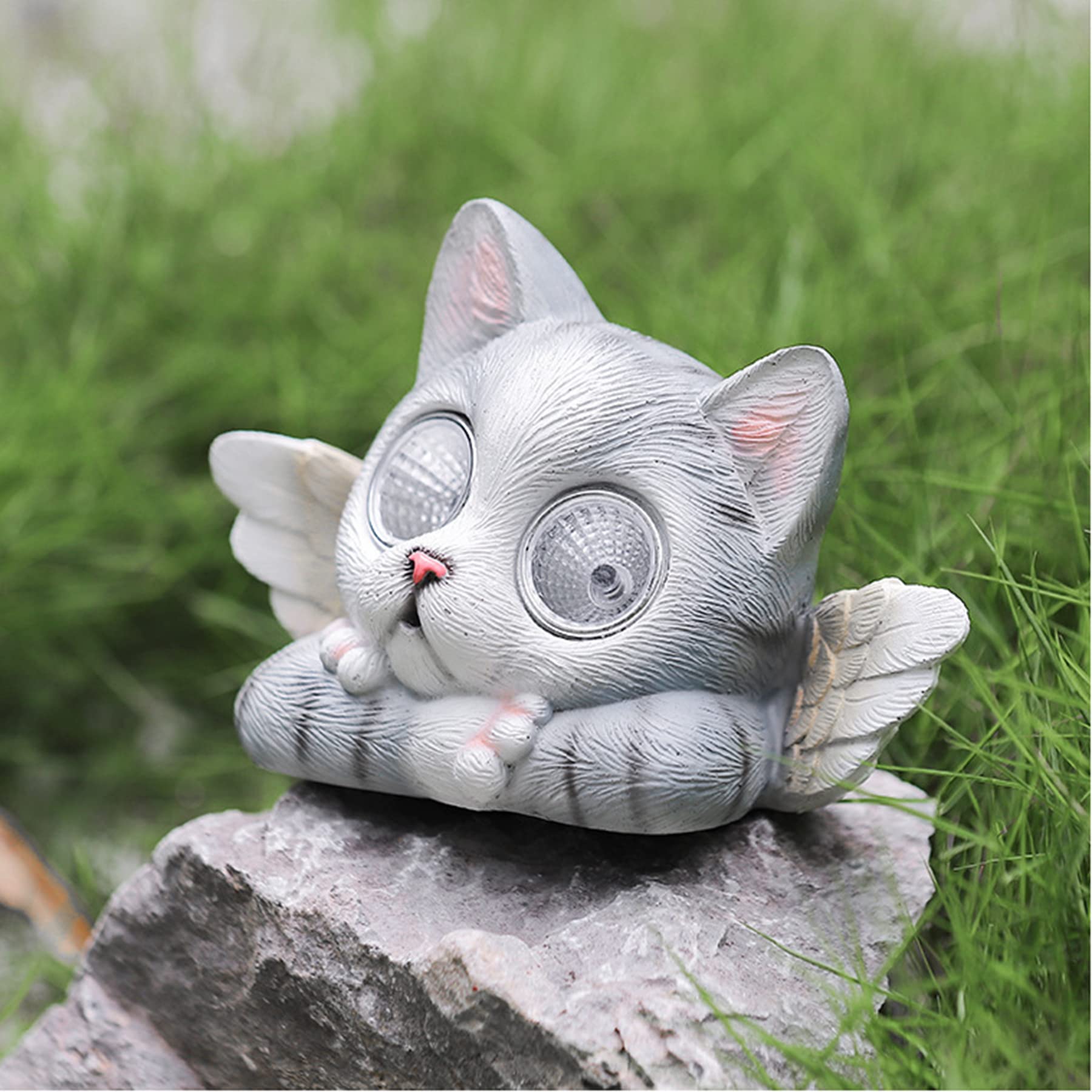 Solar Powered Frog Garden Statue with Glowing Eyes - Waterproof Resin Outdoor Decor for Patio, Lawn & Yard | Perfect for Garden Accents, Pond Decor & Nighttime Landscape Lighting (Cat Design B)