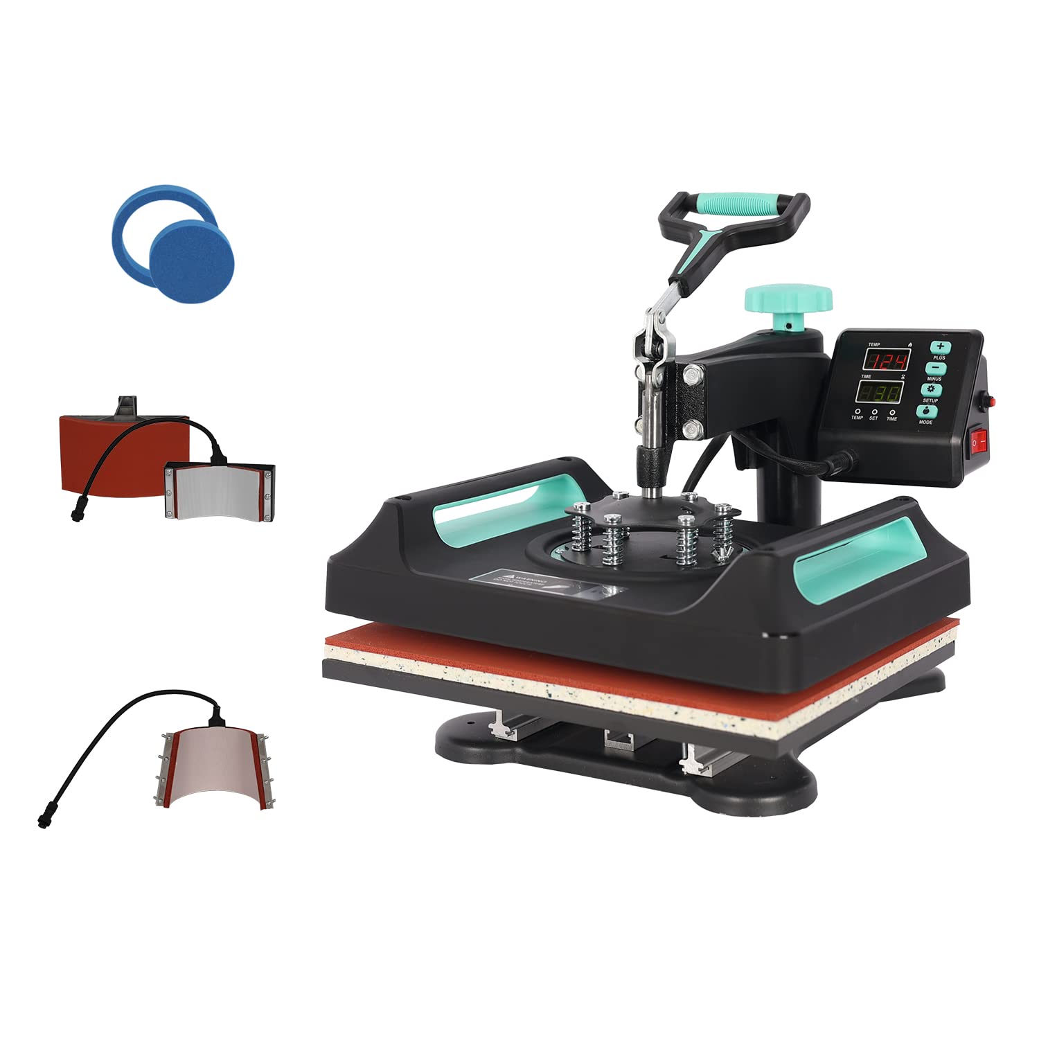 UKPRESS 5-in-1 Heat Press Machine 38x38cm with Swing Away 360° - Digital Dual Control for Sublimation Printing on T-Shirts, Mugs, Hats, Plates & Mouse Pads | Perfect for DIY Crafts, Small Business & Custom Apparel (Green)